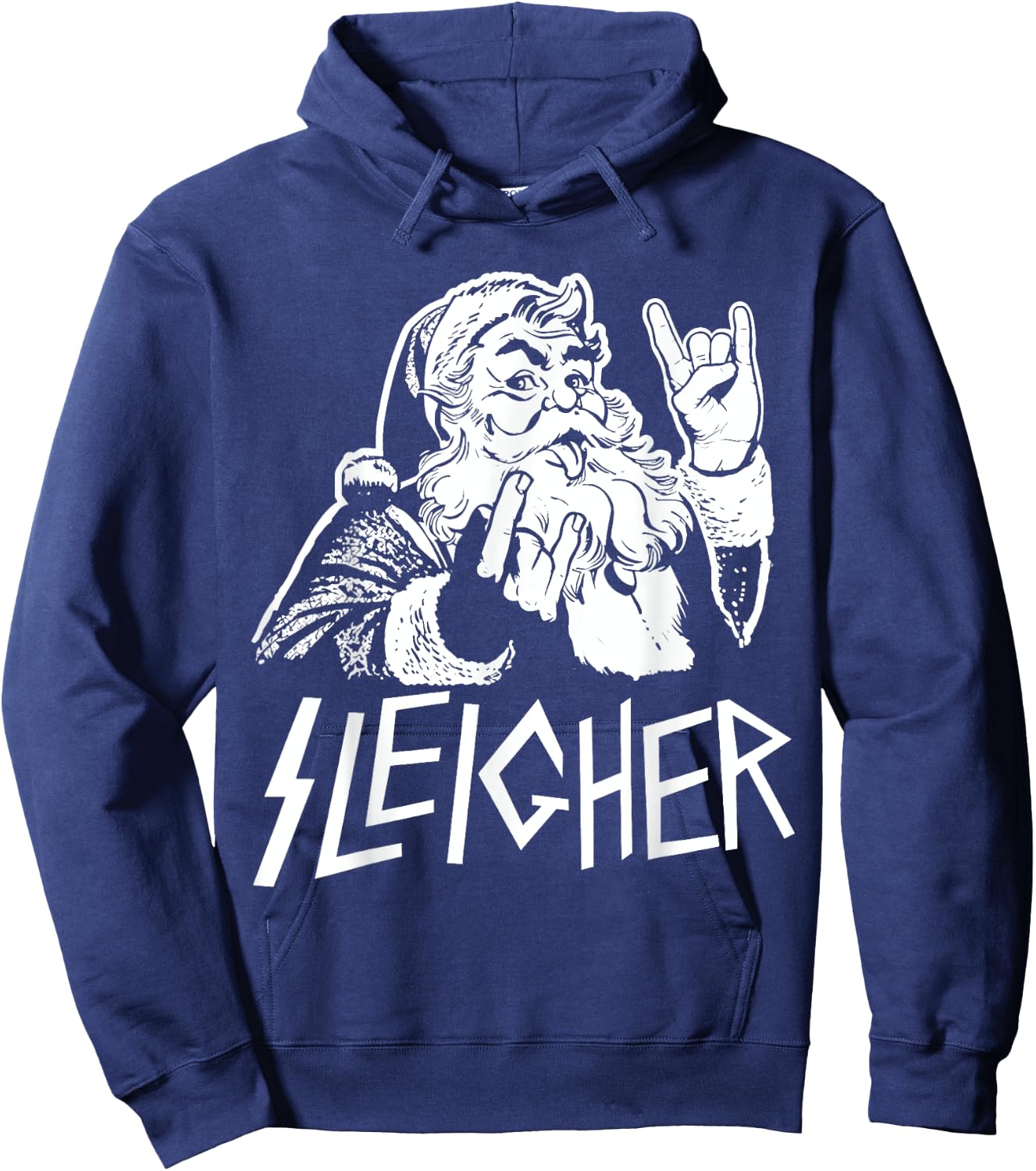 Sleigher Heavy Metal Santa Claus Rock On Goth Christmas Hoodie - Hoodie | Navy