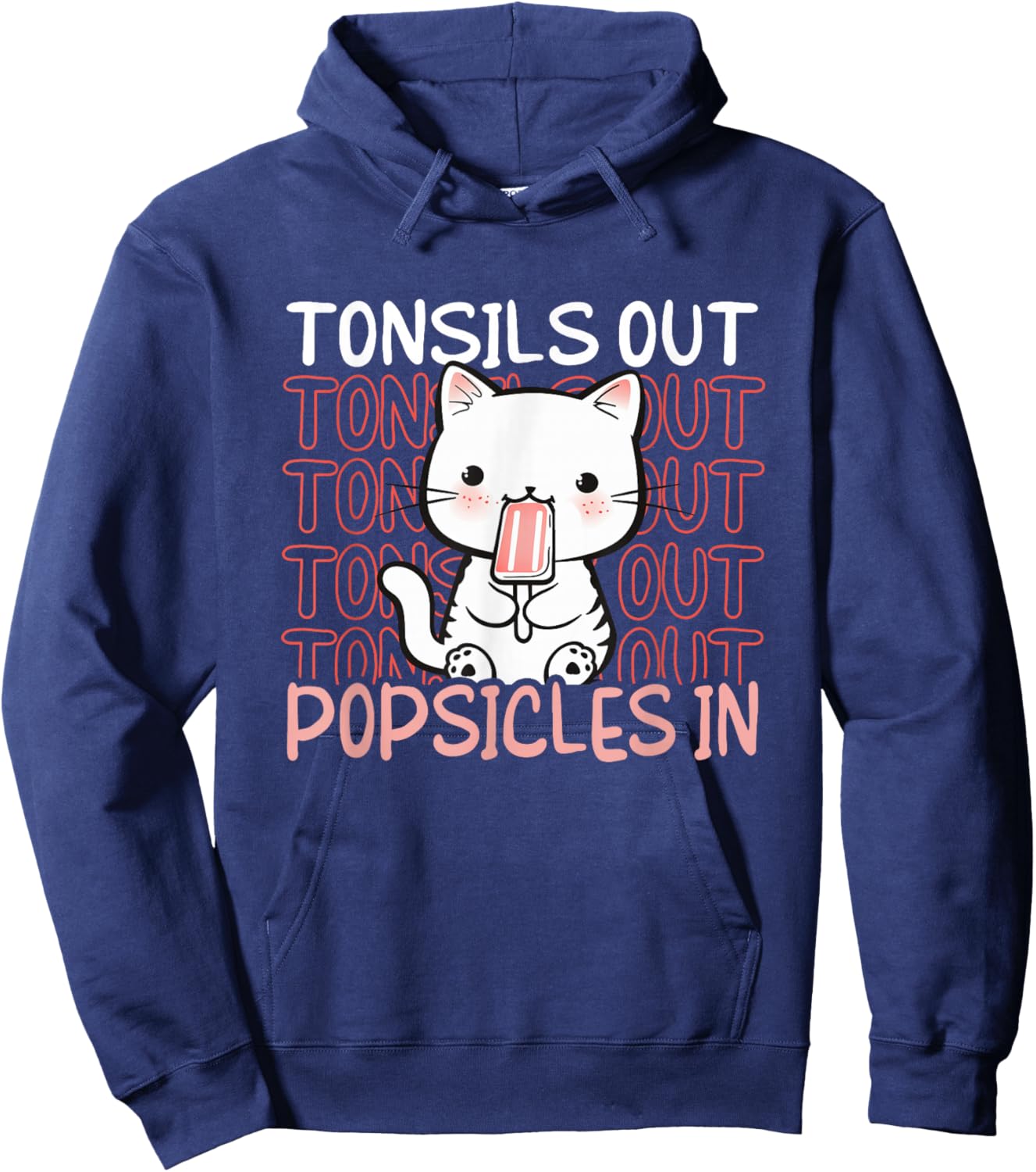 Kid's Tonsillectomy - Kitten Cat Tonsils Out Popsicles In Hoodie - Hoodie | Navy