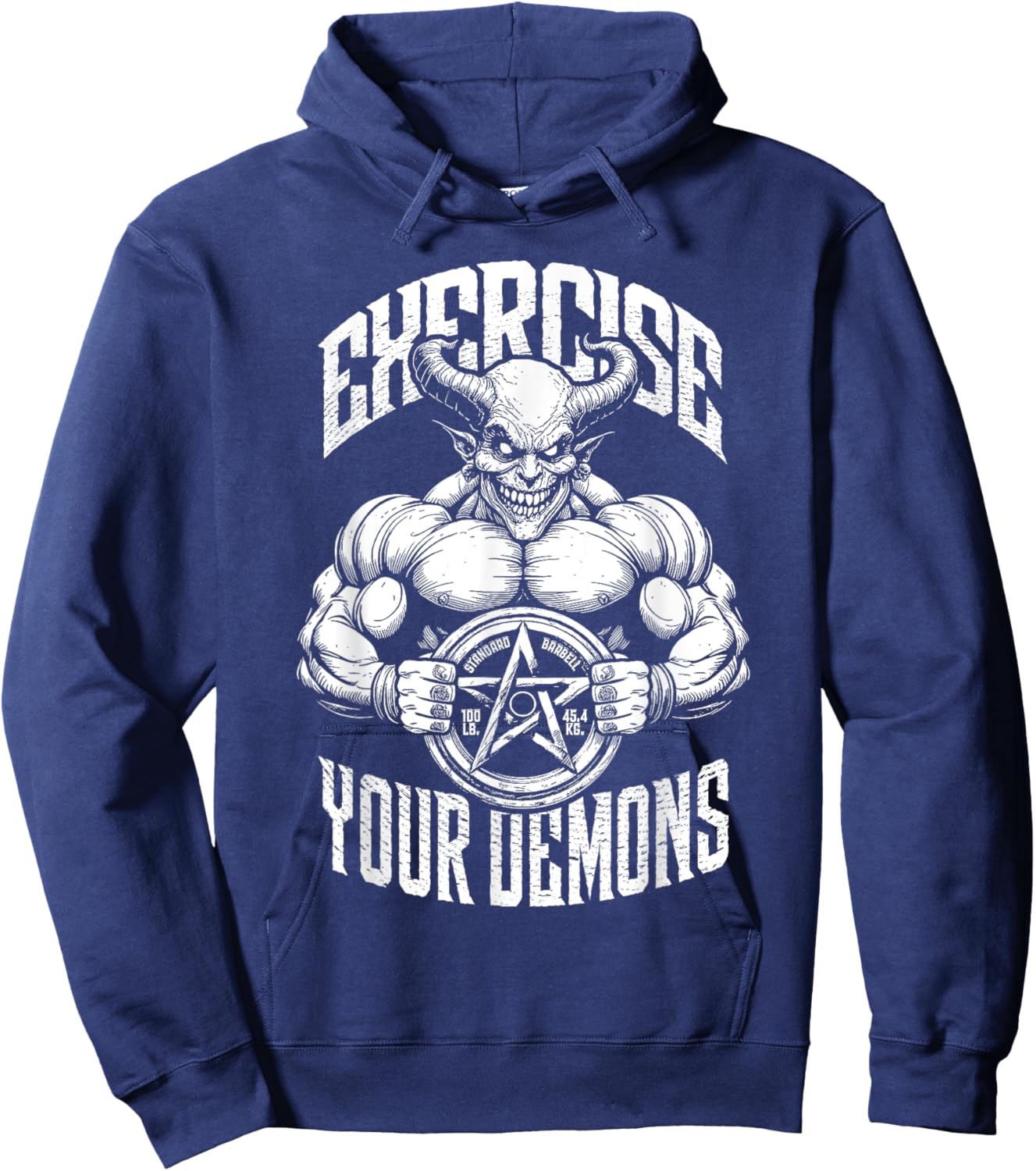 Exercise Your Demons Funny Gym Satanic Gothic Devil Workout Hoodie - Hoodie | Navy