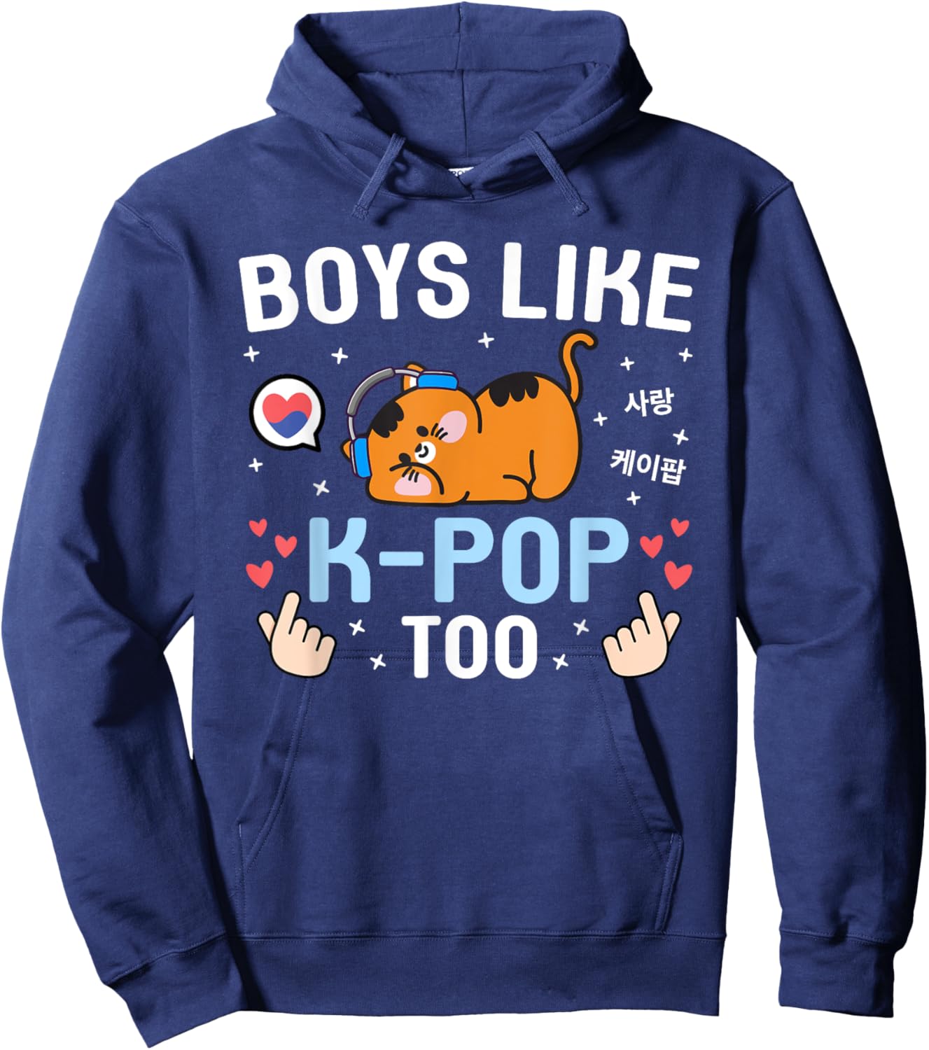 Boys Like K-Pop Too Cute Kawaii Cat Korean Music Kids K-Pop Hoodie - Hoodie | Navy