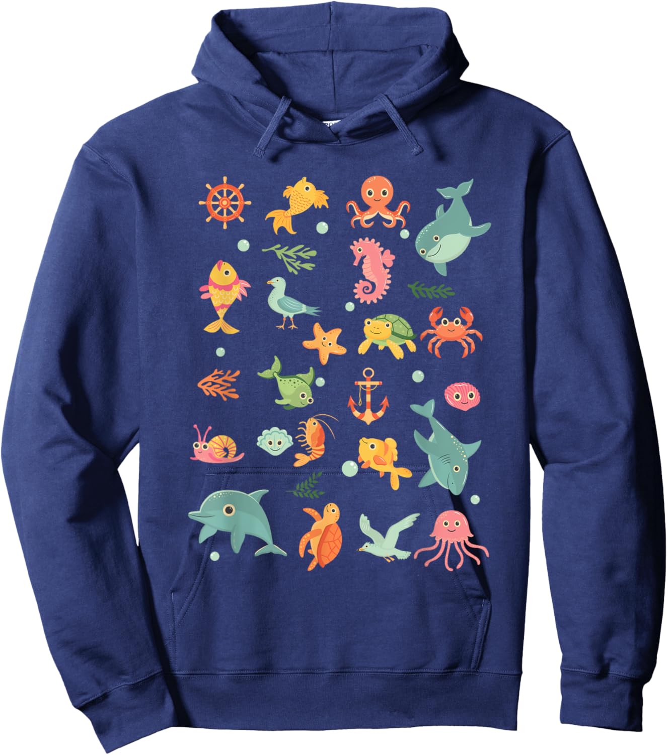 Cute Ocean Creatures Clownfish Sea Animals Kids Children Hoodie - Hoodie | Navy