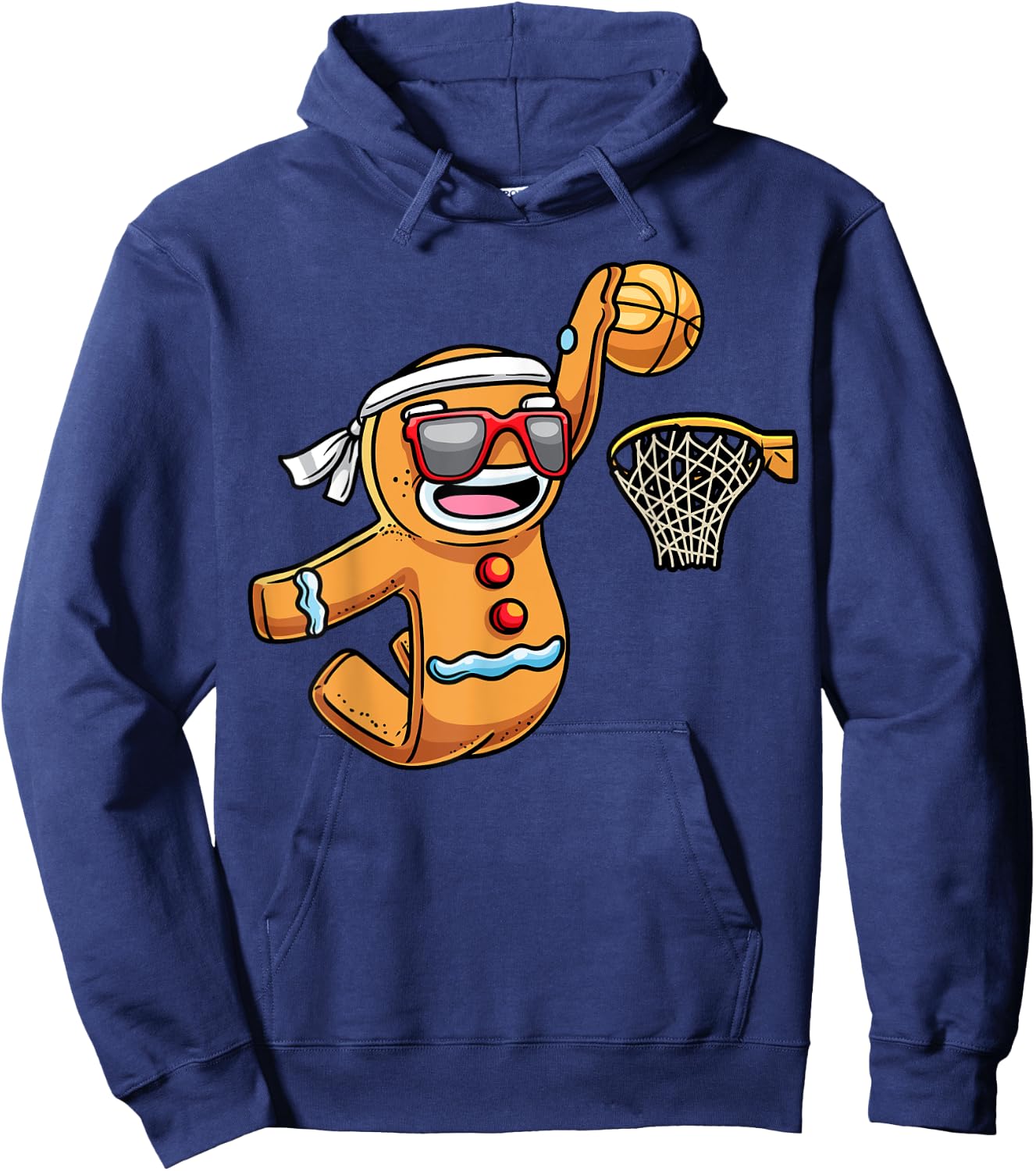 Gingerbread Man Playing Basketball Christmas Xmas Kids Hoodie - Hoodie | Navy