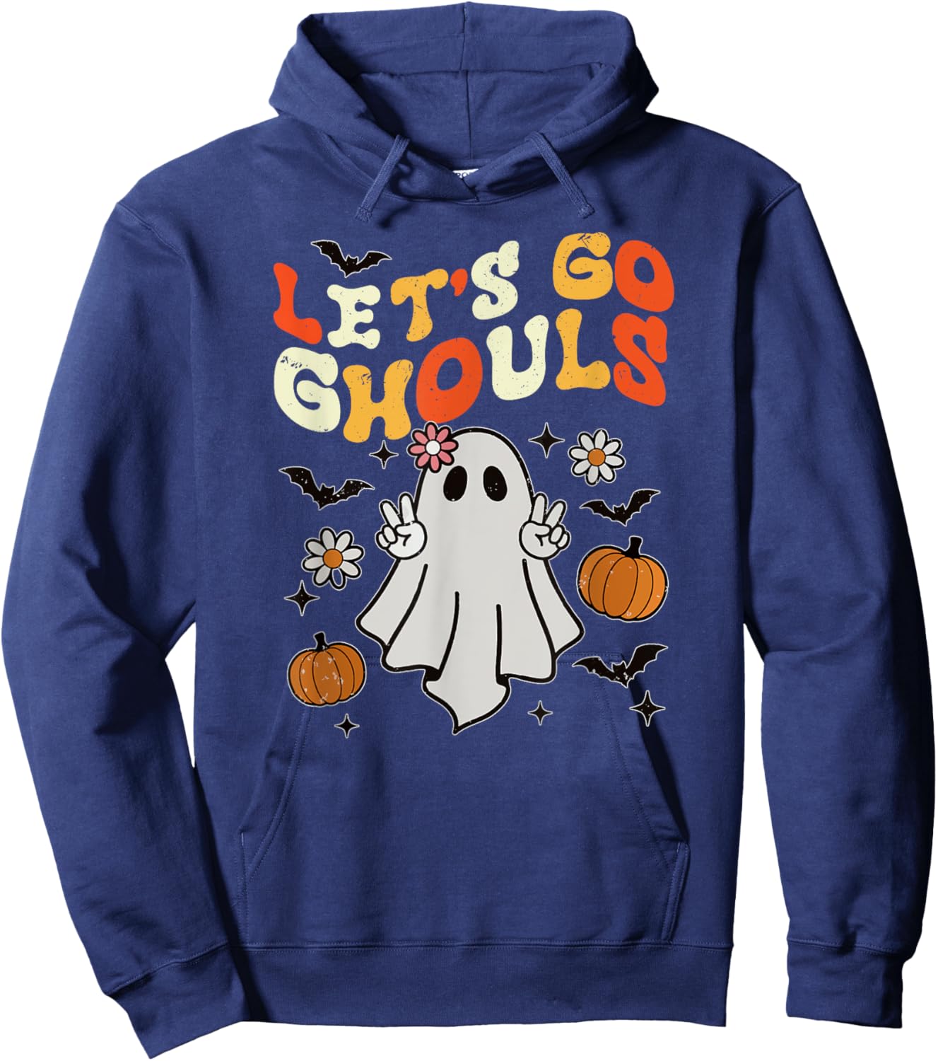 Halloween Lets Go Ghouls Ghost Retro Shirts Women Girl Kids Hoodie - Hoodie | Navy