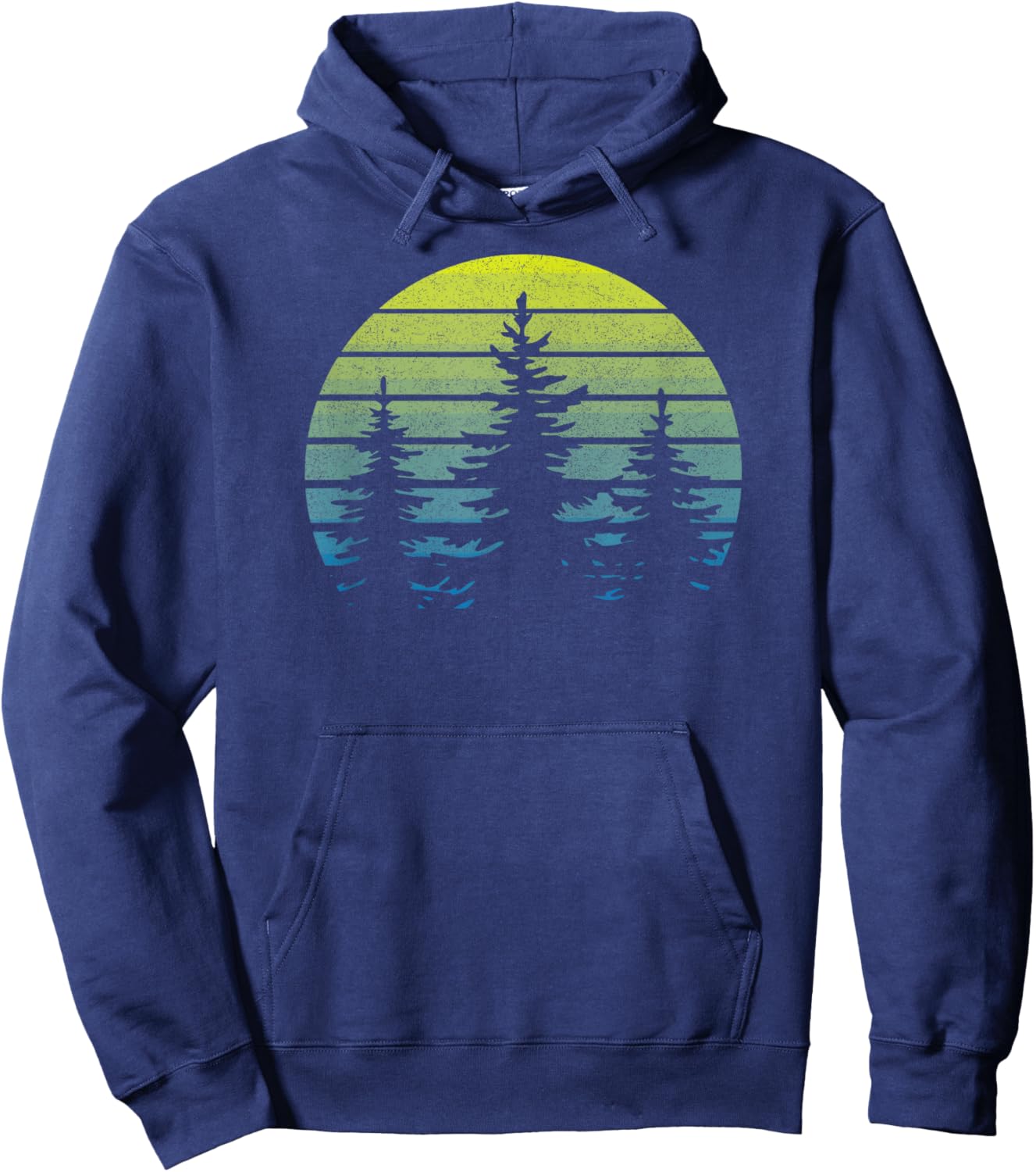 Vintage Sunset Trees Hiking Camping Souvenir Retro Throwback Hoodie - Hoodie | Navy