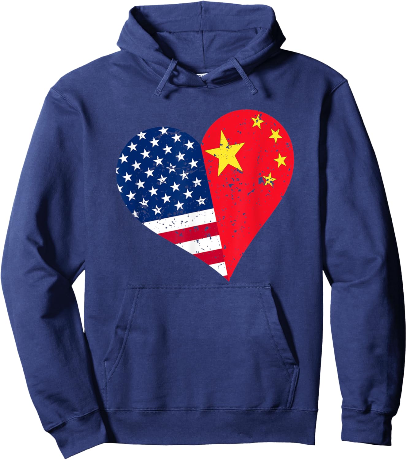 China USA Heart Shirt Distressed Chinese American Flag Kids Men Hoodie - Hoodie | Navy