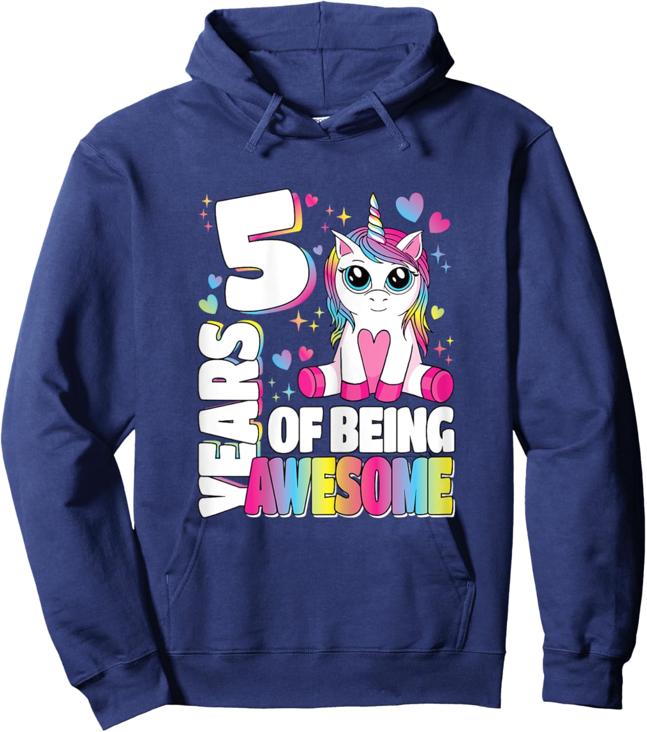 5 Years Of Being Awesome 5th Birthday Unicorn Girls Kids Hoodie - Hoodie | Navy