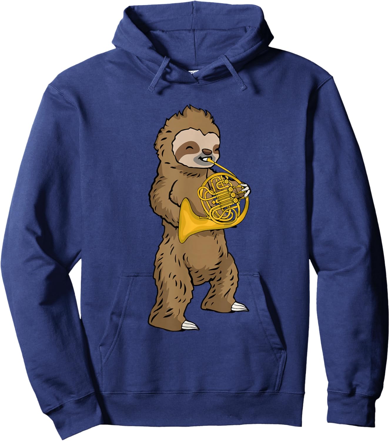 French Horn Player Kids Sloth Big Band Music French Horn Hoodie - Hoodie | Navy