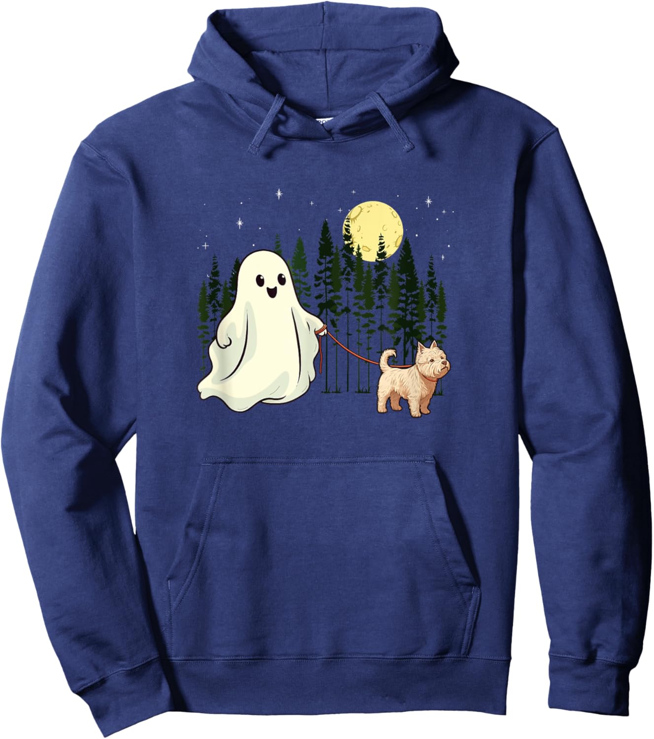 West Highland White Terrier Westie Walking Ghost Halloween Hoodie - Hoodie | Navy