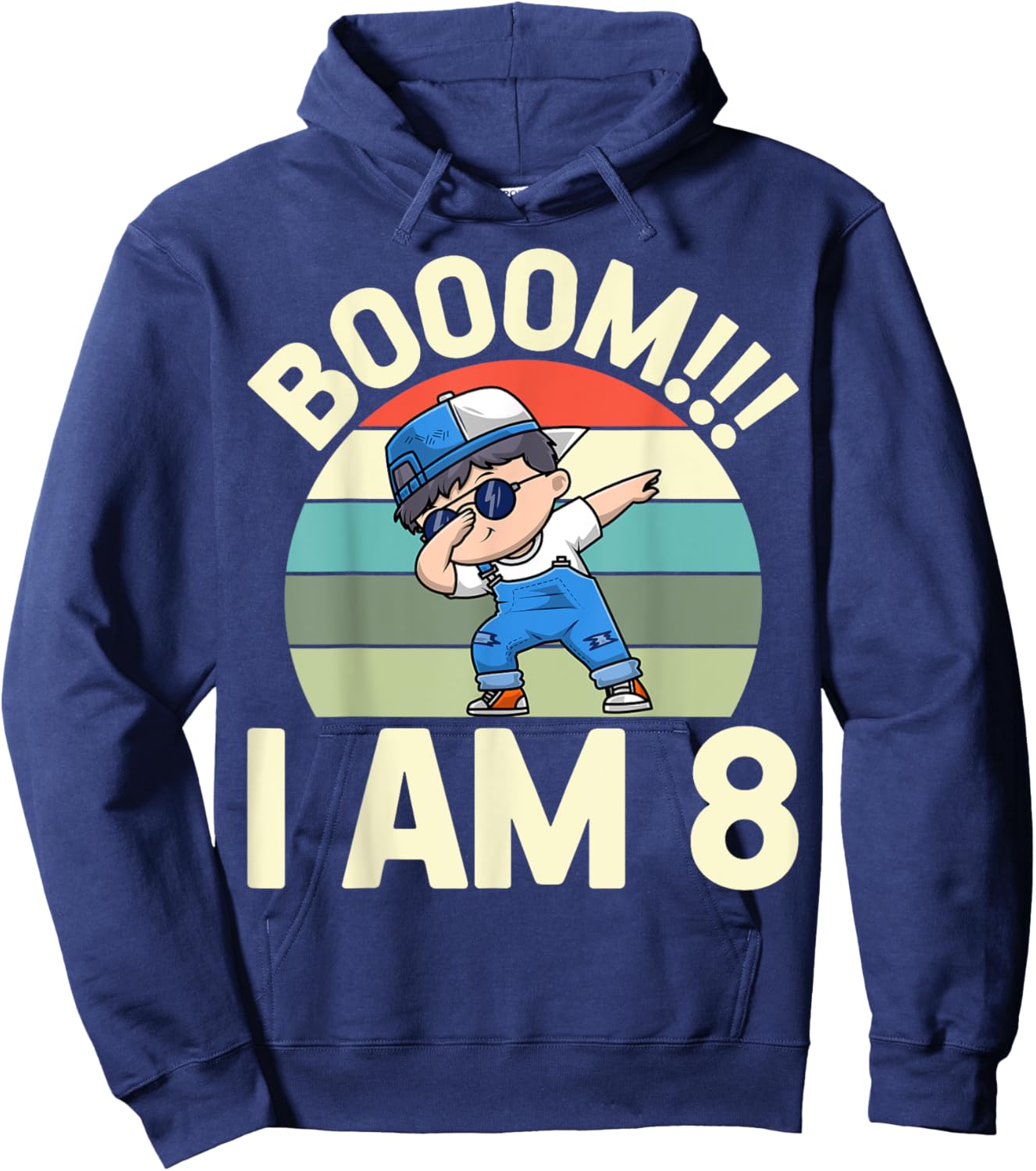 Boom I Am 8 Dabbing Boy Retro 8th Birthday Party Hoodie - Hoodie | Navy