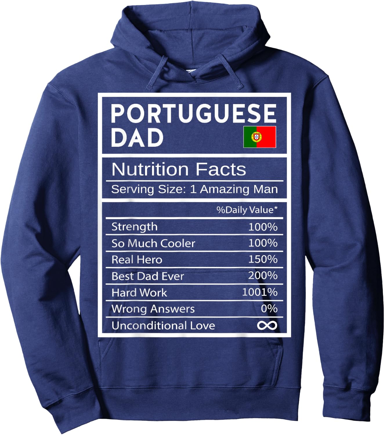 Portuguese Dad Nutrition Facts National Pride Gift Dad Hoodie - Hoodie | Navy
