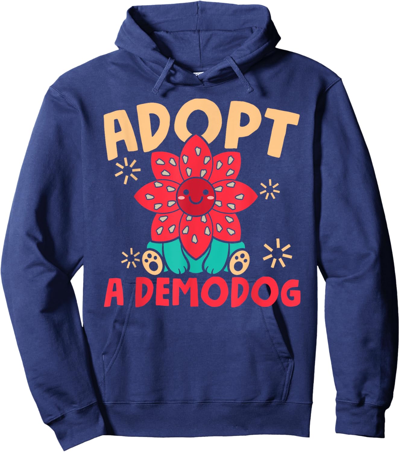 Dog Lover Funny Adopt A Demodog -Adults Black Modern Cartoon Hoodie - Hoodie | Navy
