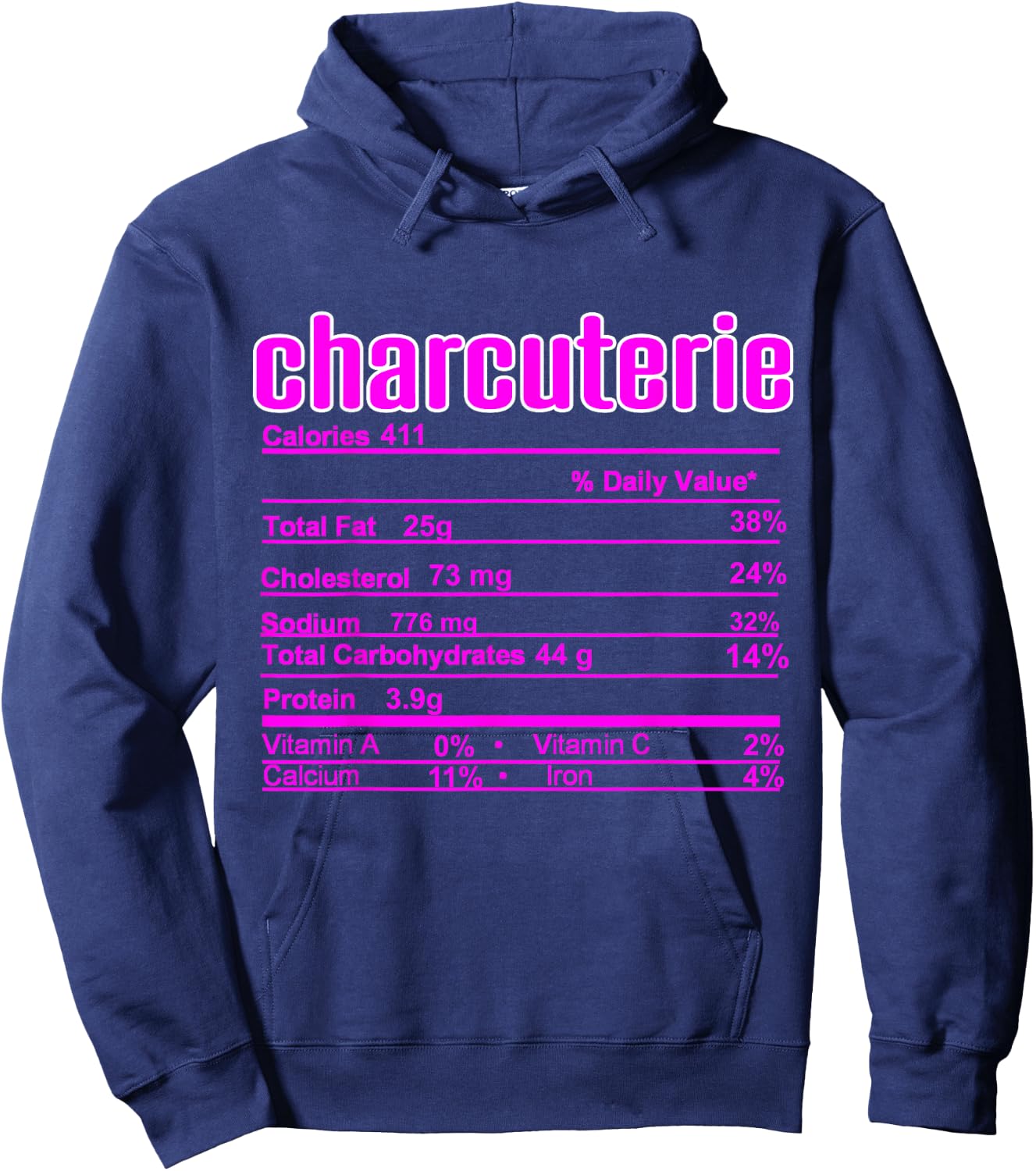 Thanksgiving Christmas Charcuterie Nutrition Fact Hoodie - Hoodie | Navy
