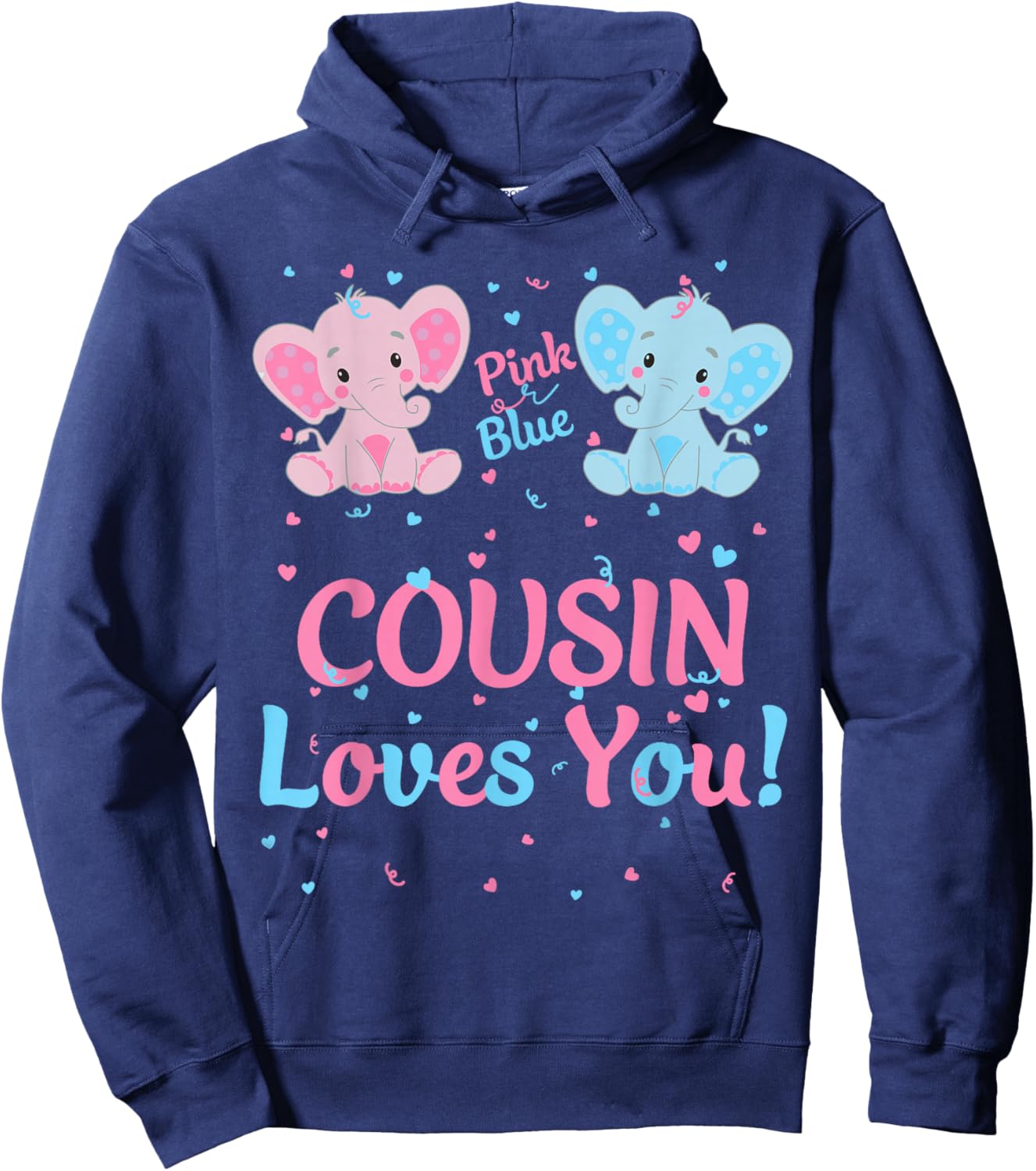 Cousin Gender Reveal Elephant Pink or Blue Matching Family Hoodie - Hoodie | Navy