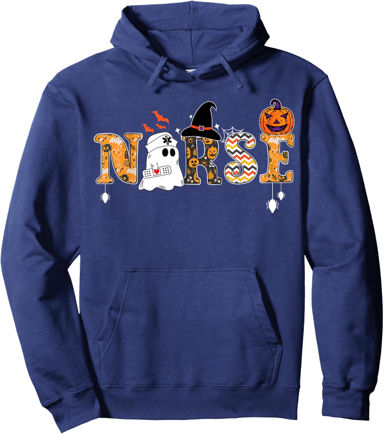 Halloween Nurse Nursing Cute Health Worker Halloween Pattern Hoodie - Hoodie | Navy