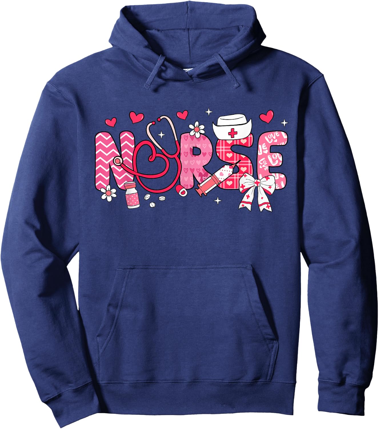 Nurse Valentines Day Valentine Scrub Top Women Scrubs NICU Hoodie - Hoodie | Navy