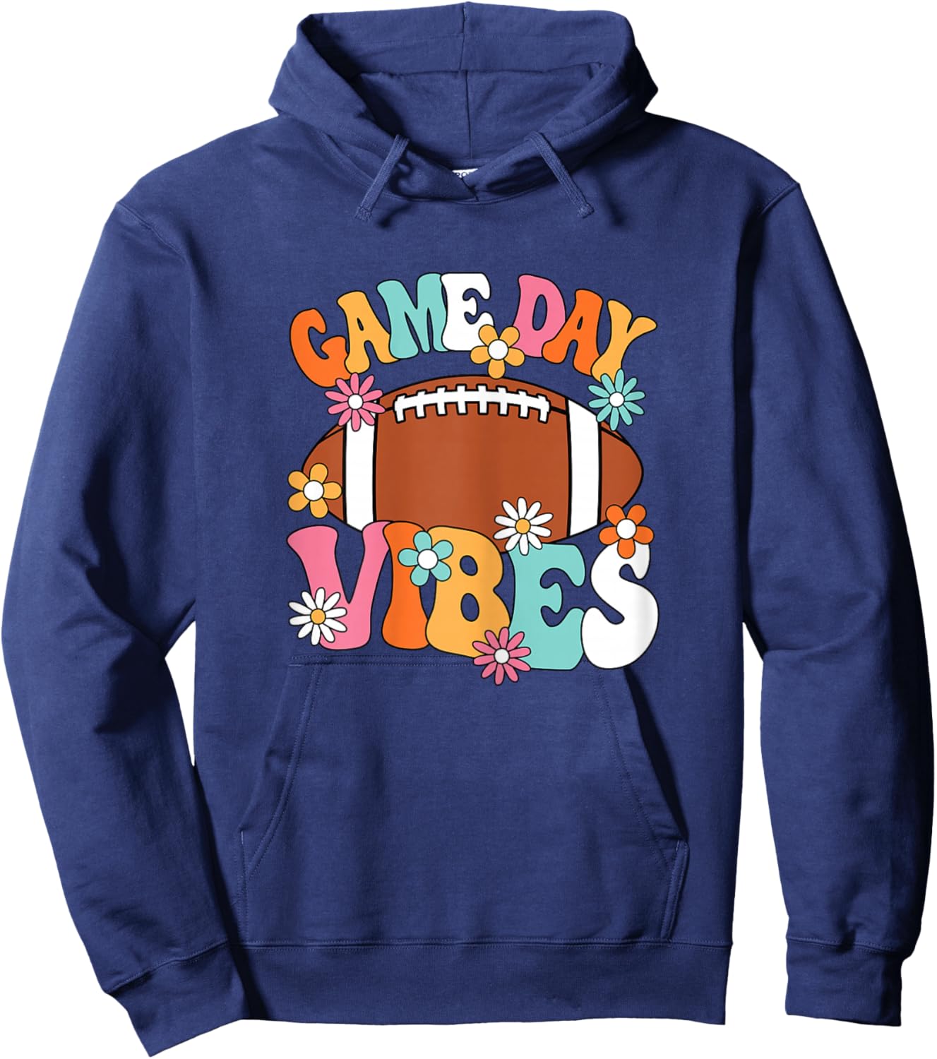 Game Day Vibes American Football Player Groovy Women Girls Hoodie - Hoodie | Navy