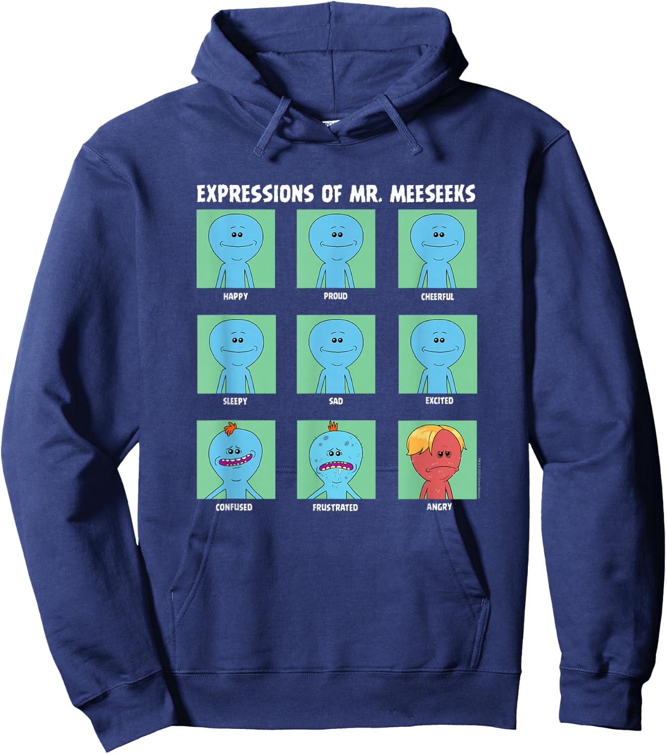Rick and Morty Expressions of Mr. Meeseeks Small Hoodie - Hoodie | Navy