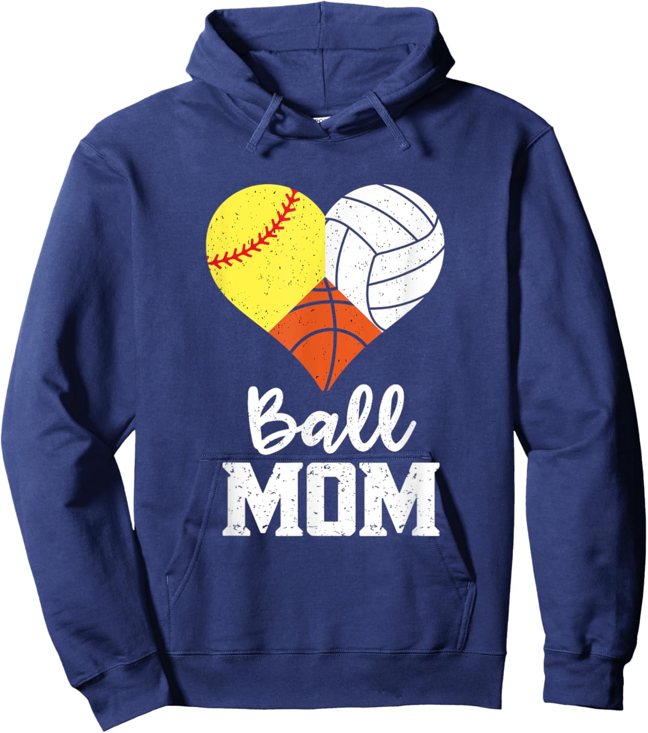 Ball Mom Heart Funny Volleyball Basketball Softball Mom Hoodie - Hoodie | Navy