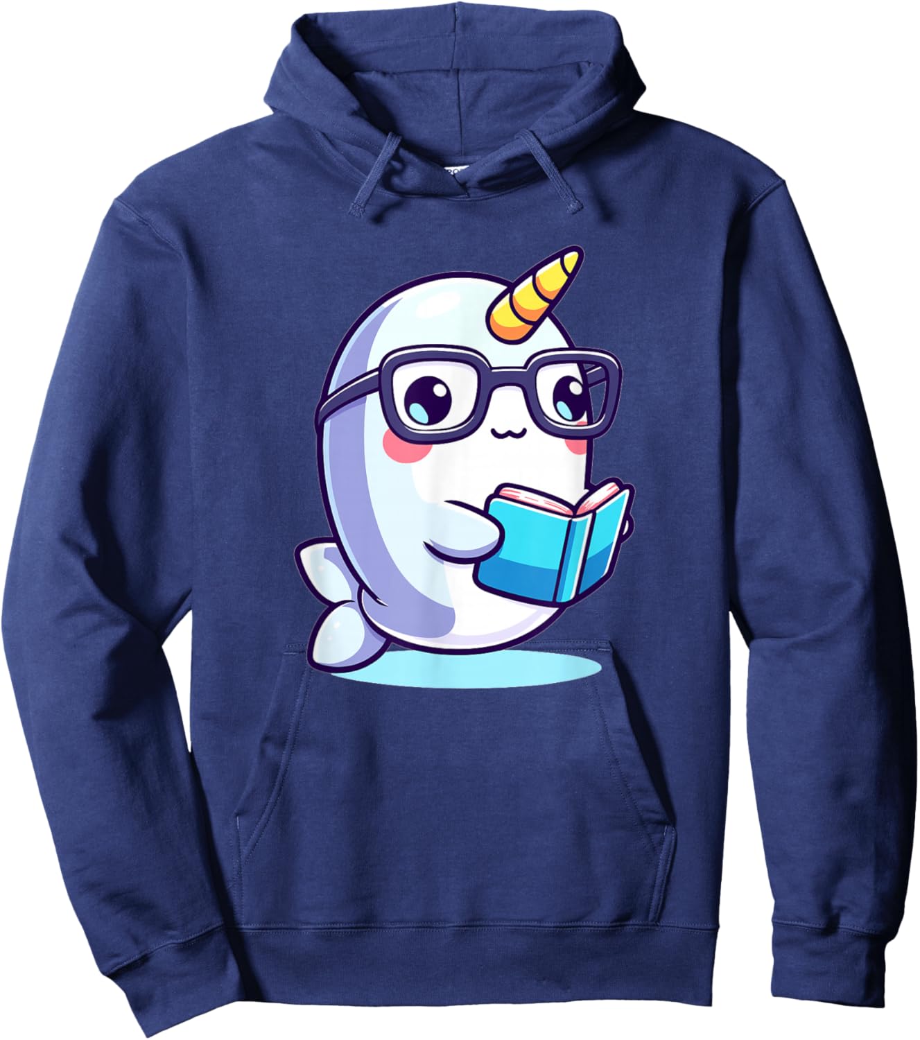 Adorable Book Lover Narwhal With Reading Glasses Cute Hoodie - Hoodie | Navy