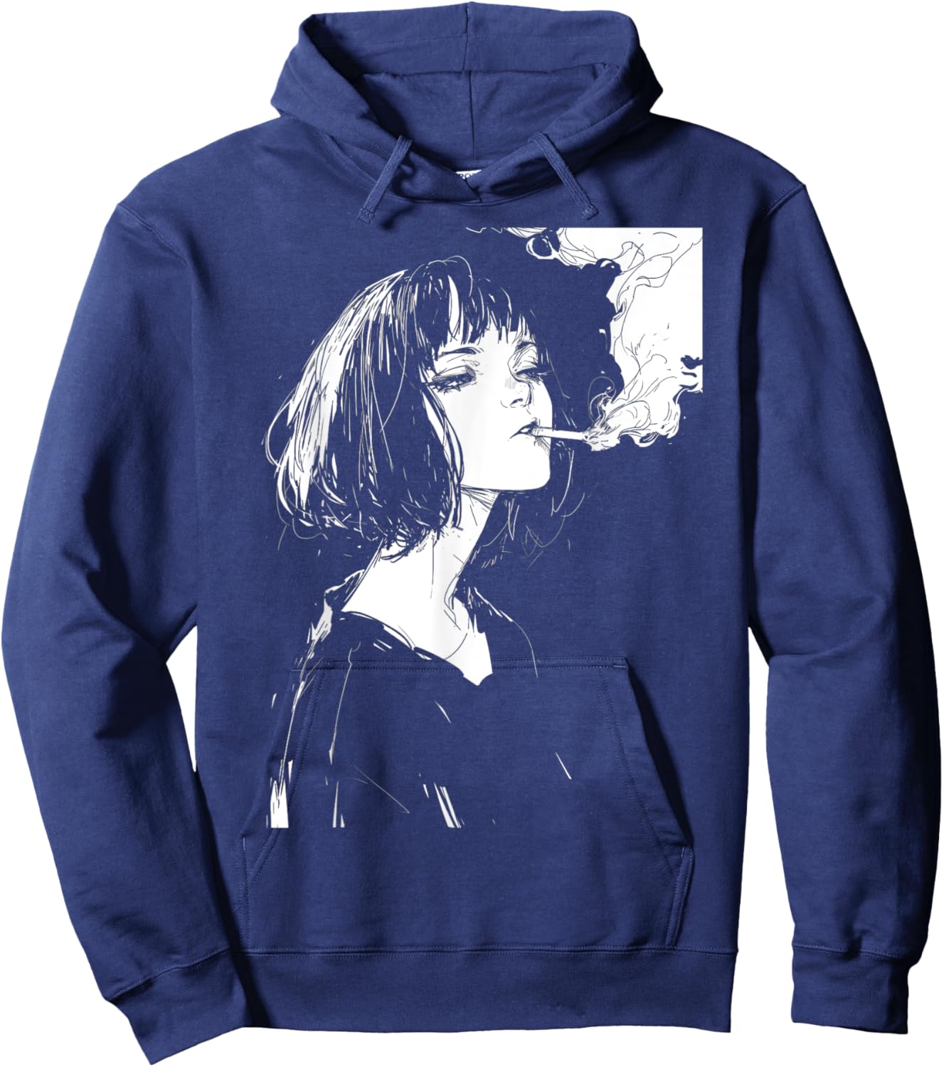 Soft Grunge Kawaii Anime Girl Smoking Waifu Otaku Japanese Hoodie - Hoodie | Navy