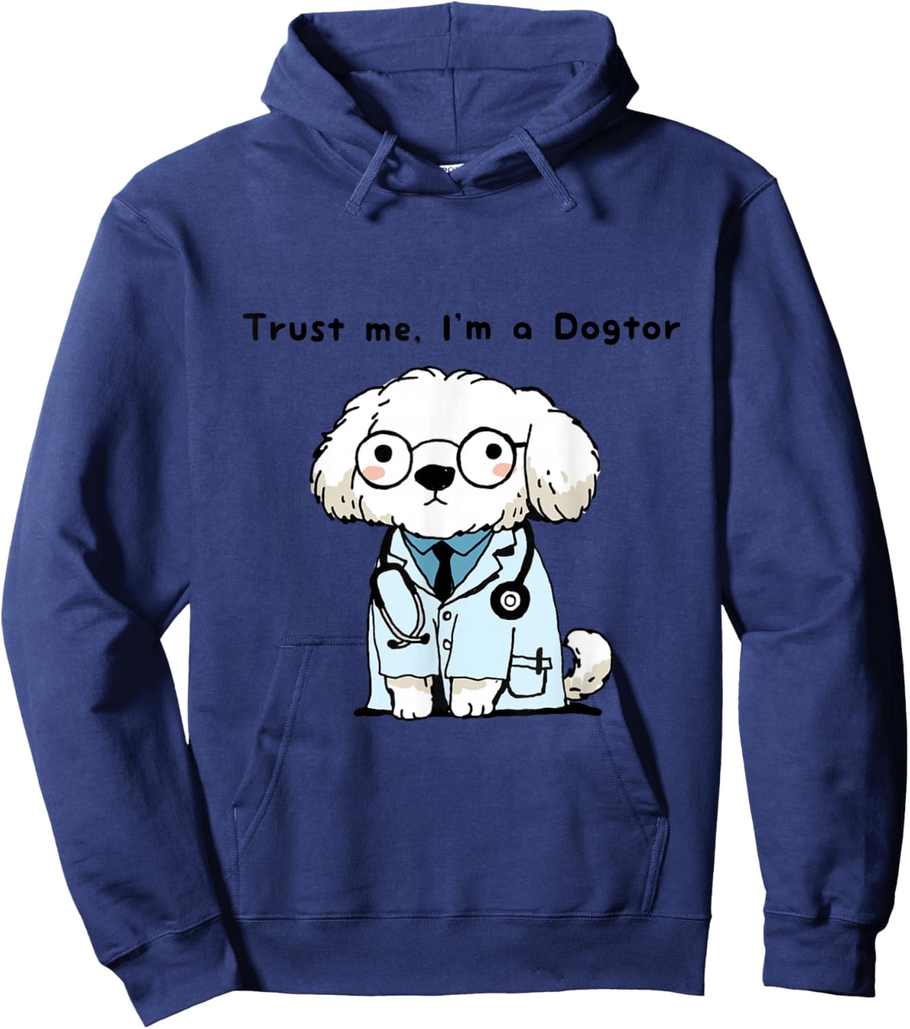 Trust Me I’m a Dogtor Funny Dog Vet Cartoon Animal Pun Hoodie - Hoodie | Navy