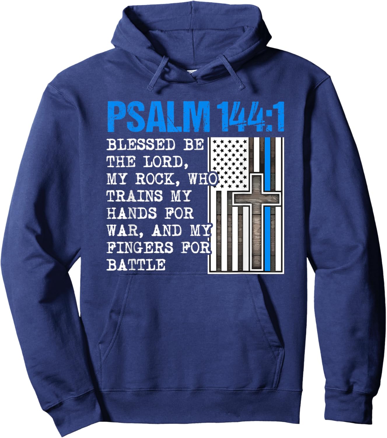 Thin Lines Blue Psalm 144:1 American Police Officer Hoodie - Hoodie | Navy
