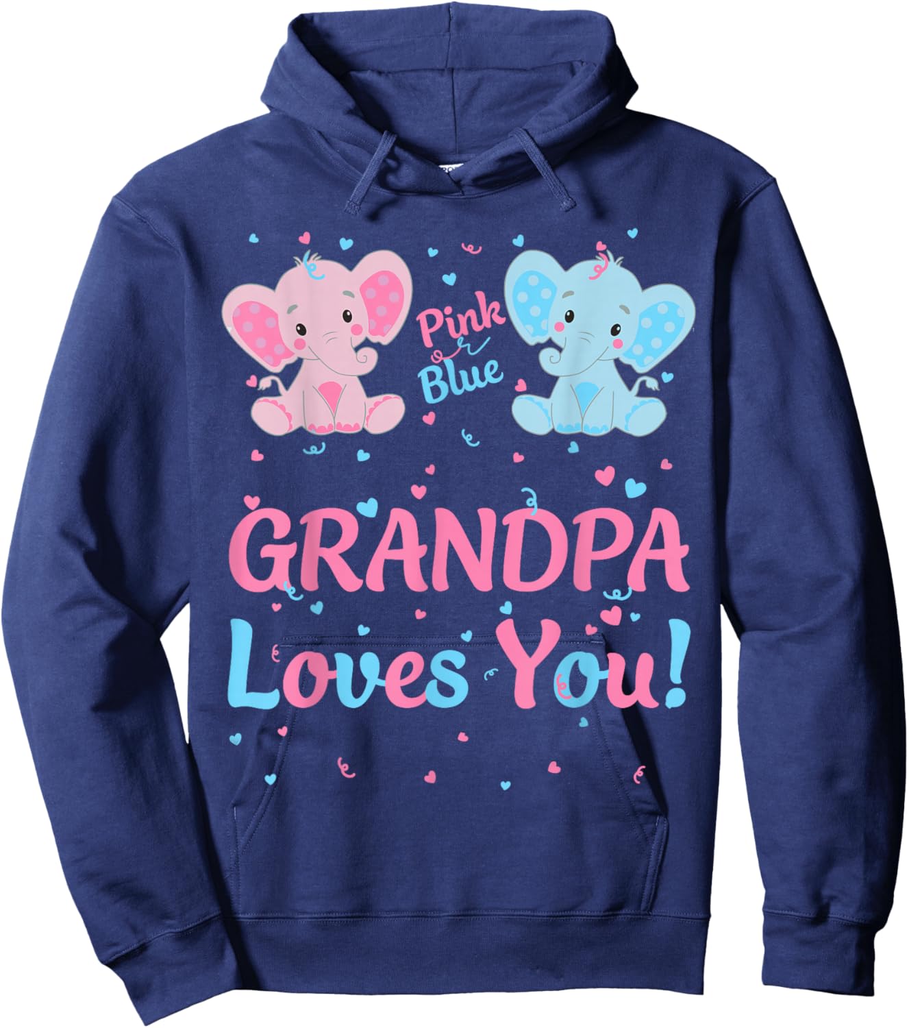 Grandpa Gender Reveal Elephant Pink or Blue Matching Family Hoodie - Hoodie | Navy