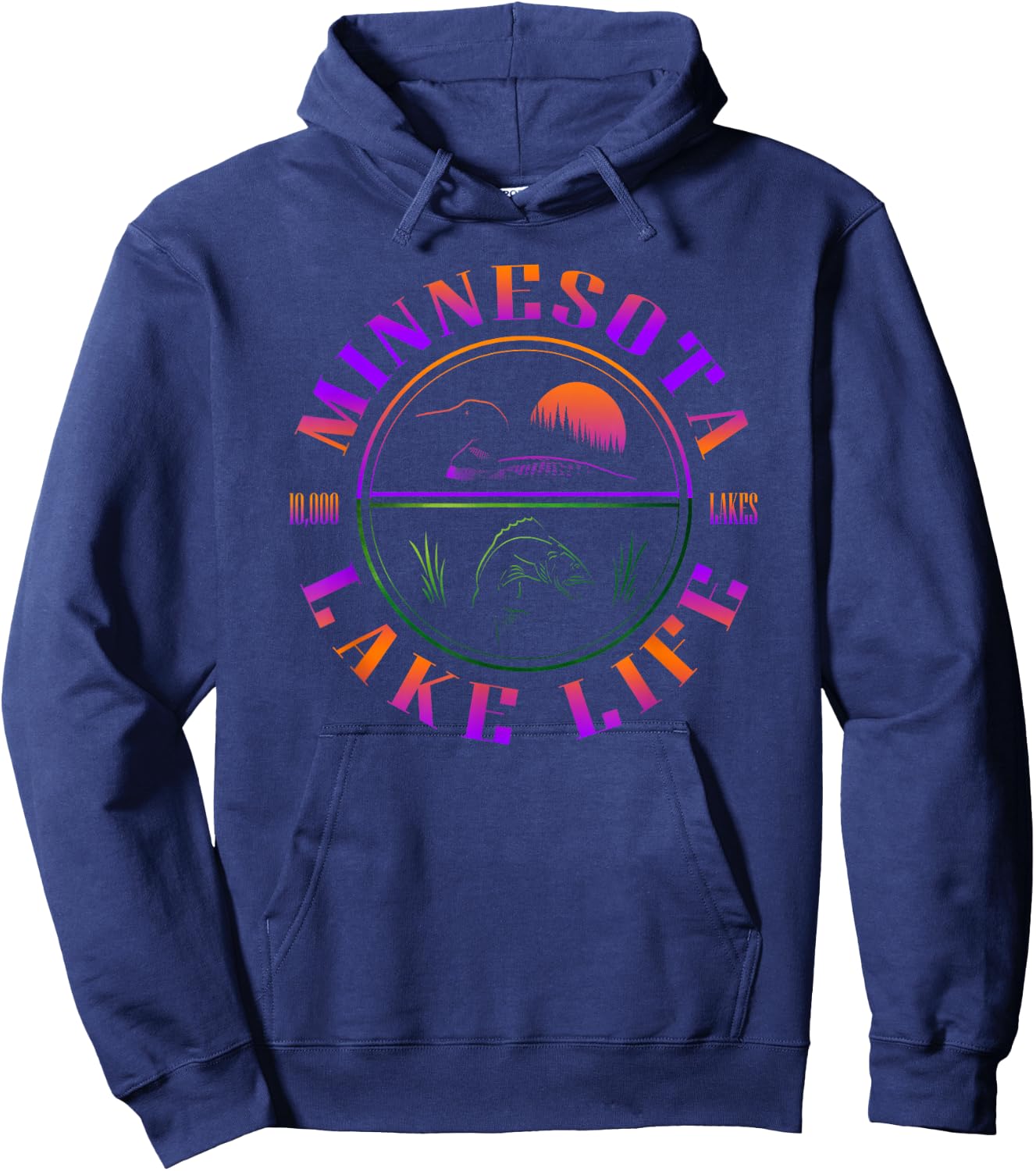 Minnesota Lake Life with Loon, Walleye, and Sunset Hoodie - Hoodie | Navy