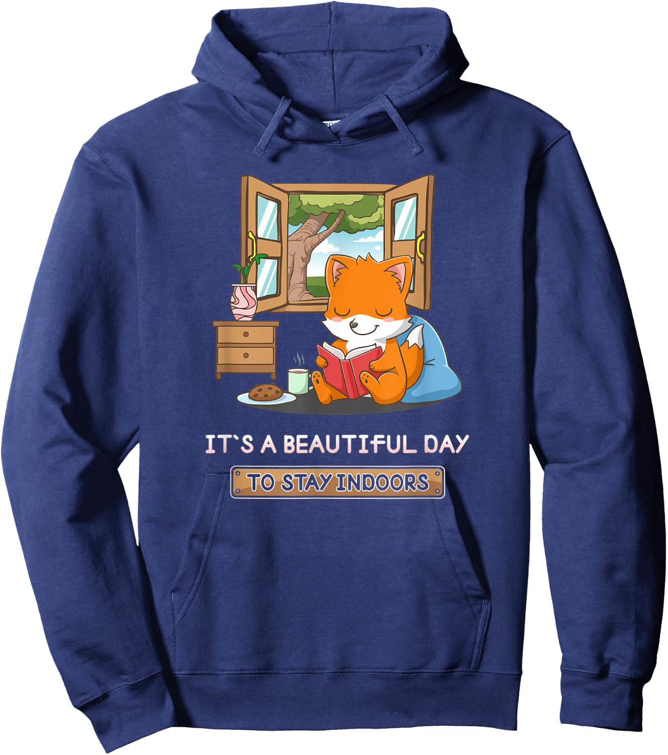 It's A Beautiful Day To Stay Indoors Nerd Book Reading Fox Hoodie - Hoodie | Navy