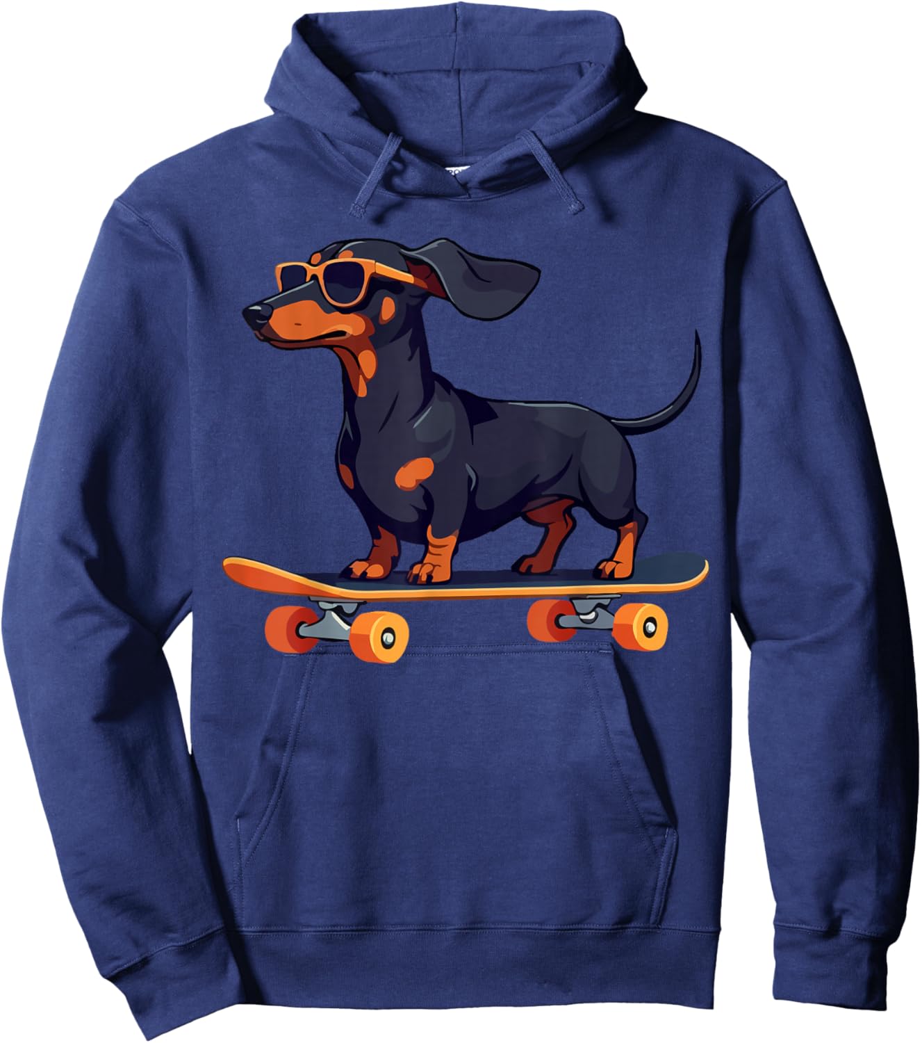 Dachshund Wiener Dog with Sunglasses on a Skateboard Funny Hoodie - Hoodie | Navy