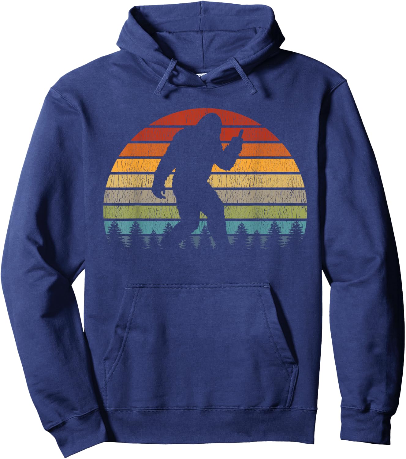 Retro Bigfoot Middle Finger Silhouette Sasquatch Sunset Hoodie - Hoodie | Navy