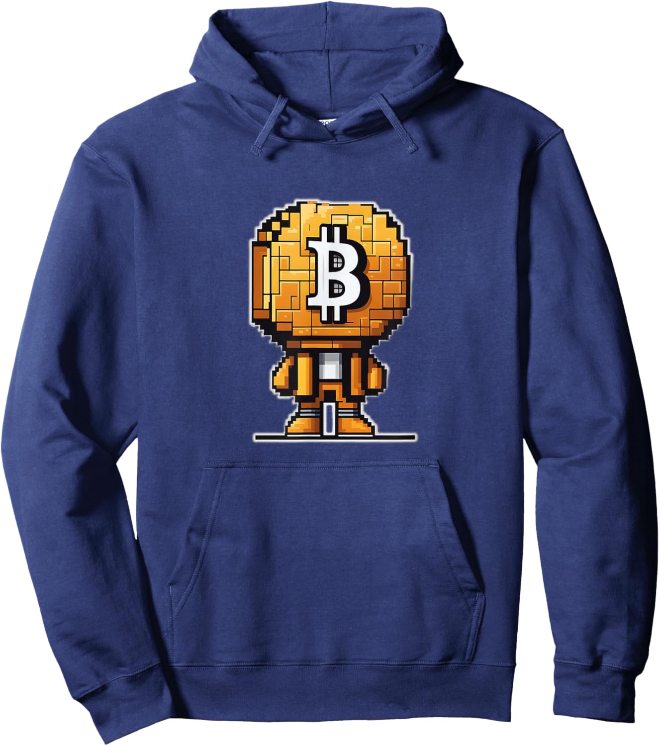 Pixelated bitcoin-head character cryptocurrency bitcoiner Hoodie - Hoodie | Navy