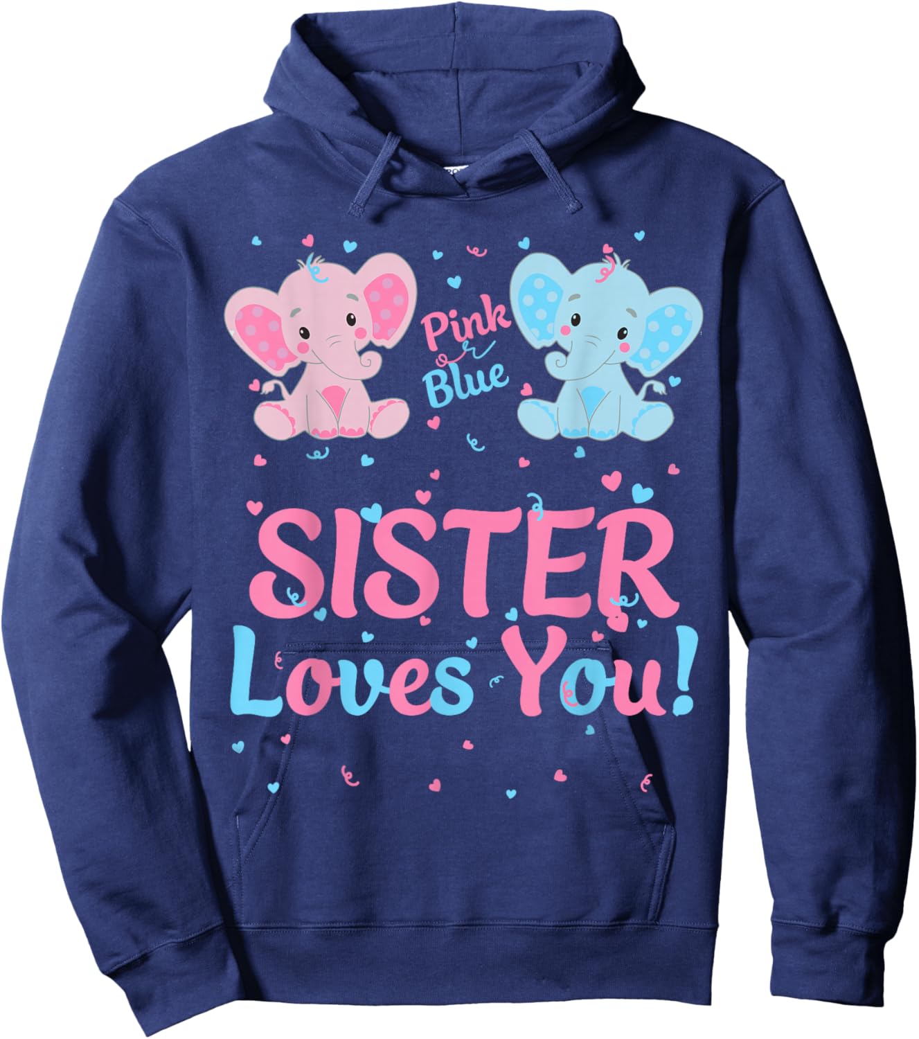 Sister Gender Reveal Elephant Pink or Blue Matching Family Hoodie - Hoodie | Navy