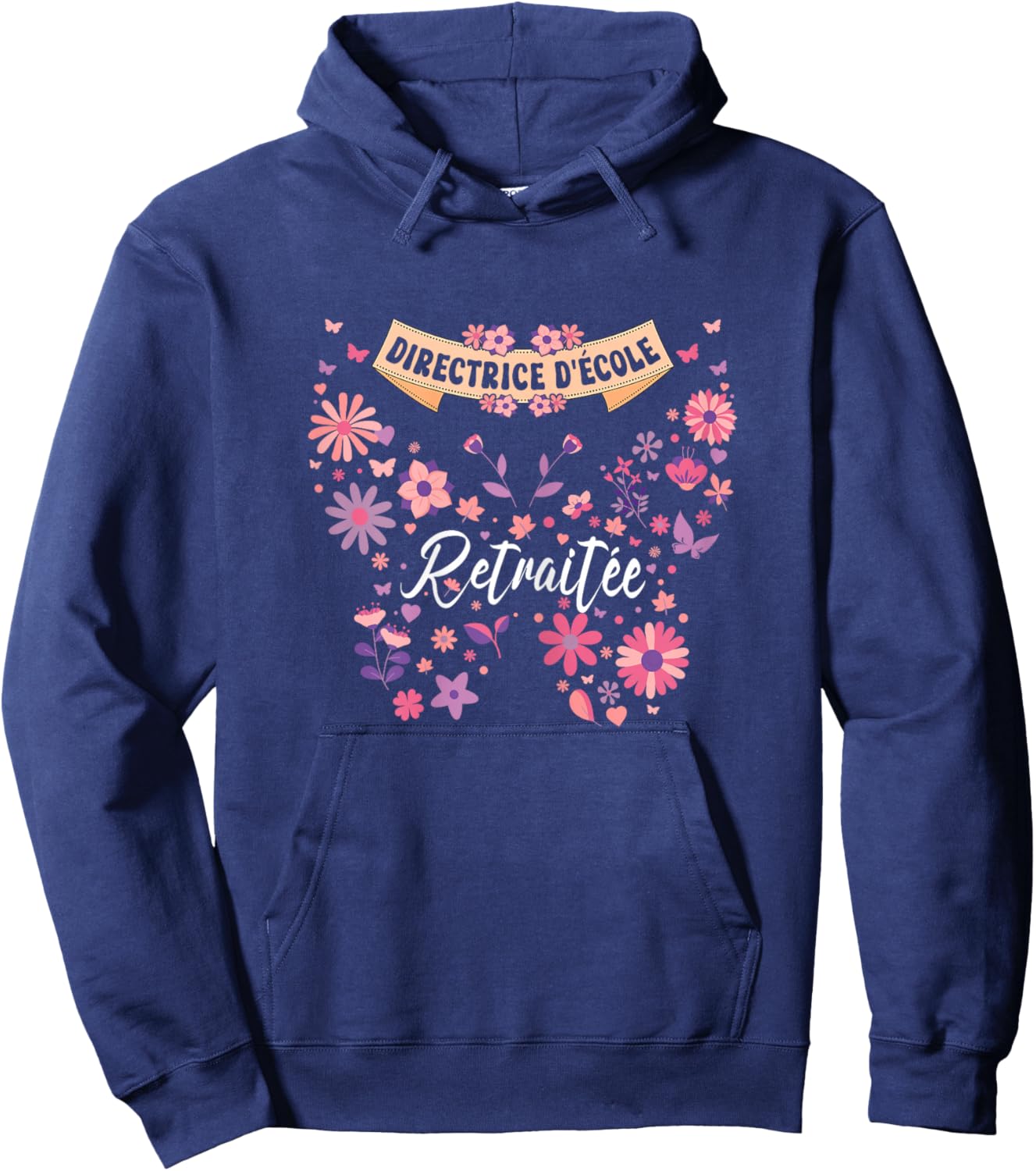 Butterfly Flowers Woman Retired School Principal , Black, Female X-Small Hoodie - Hoodie | Navy