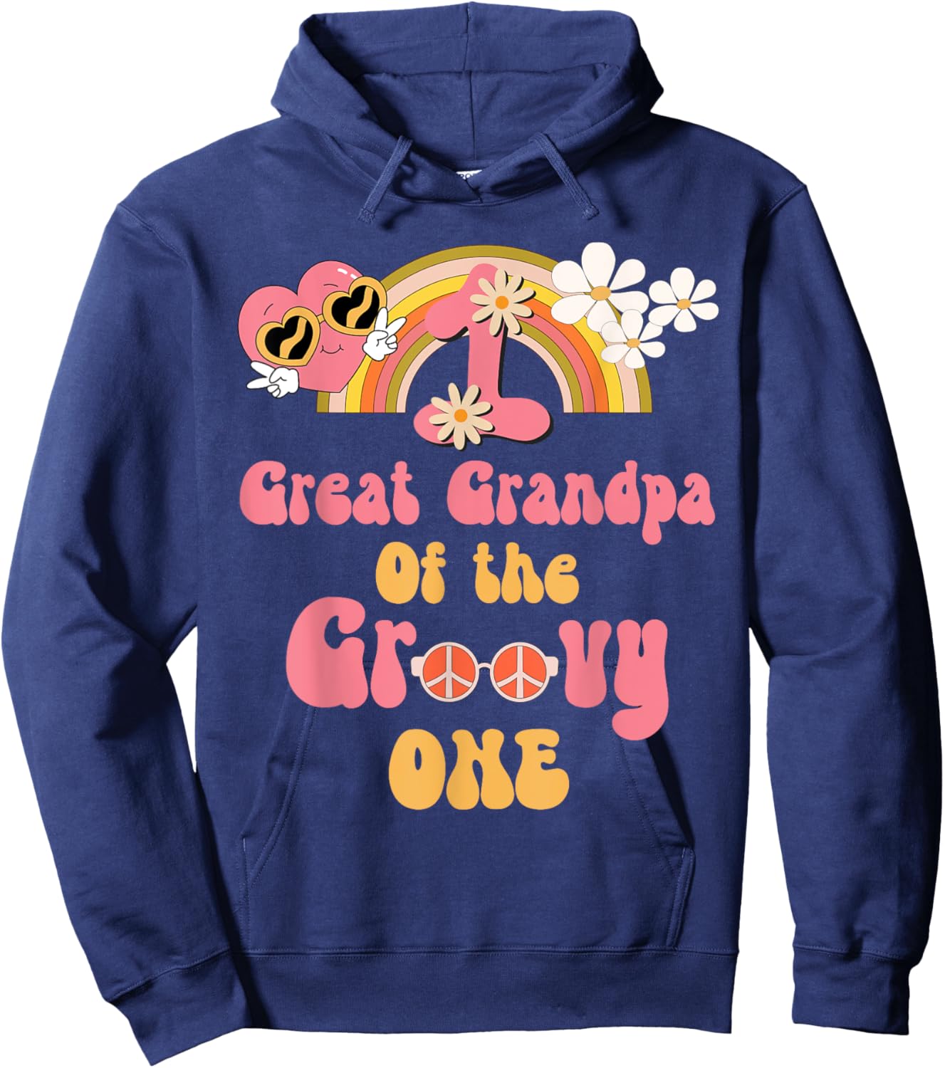 Great Grandpa of the Groovy one peace sign birthday matching Hoodie - Hoodie | Navy
