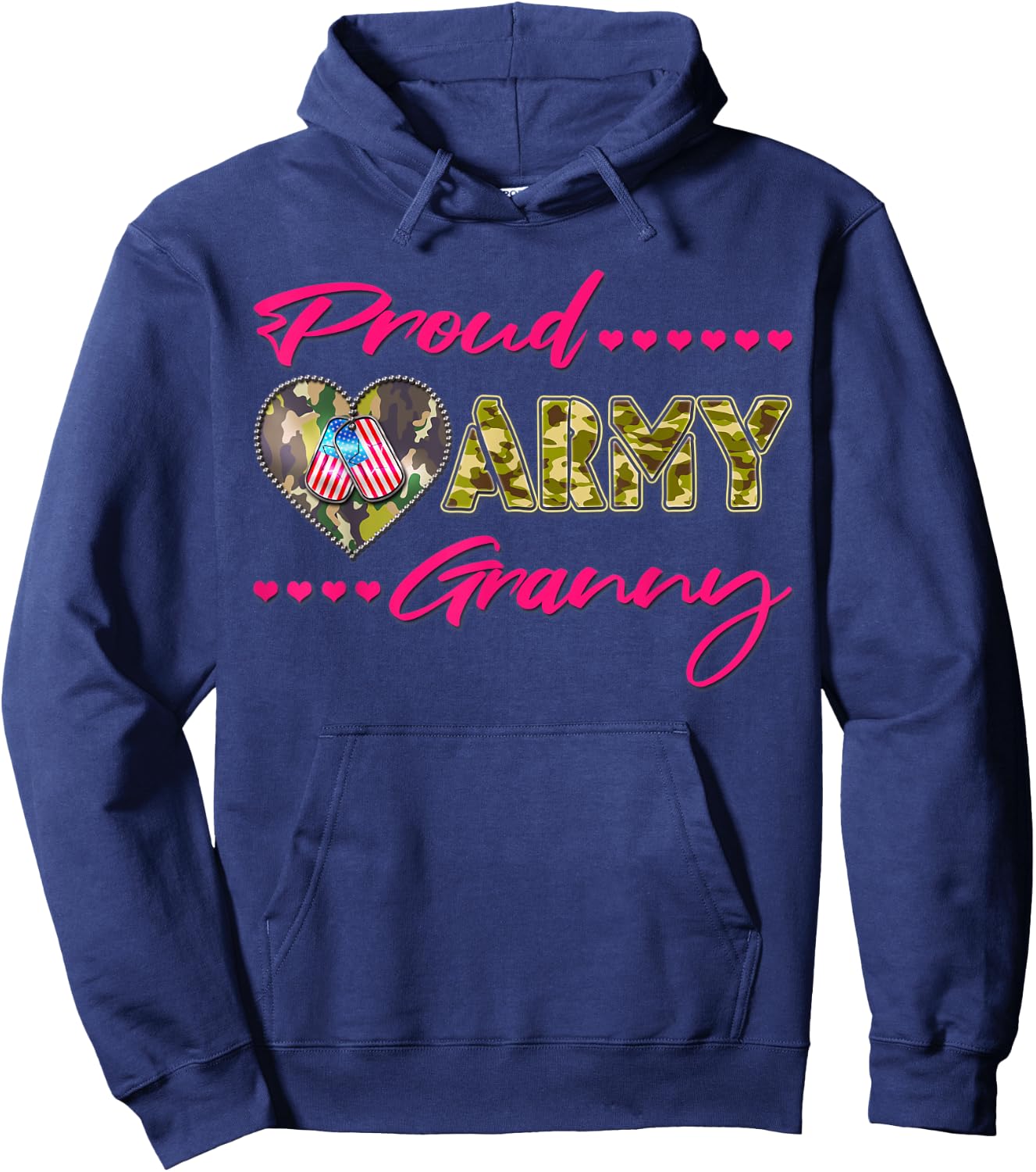 Proud Army Granny Camo US Flag Dog Tag Military Grandma Gift Men Women Hoodie - Hoodie | Navy