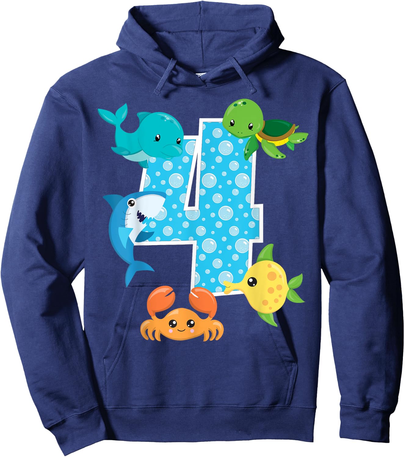 4th Birthday Party 4 Year Old Sea Fish Aquarium Birthday Boy Hoodie - Hoodie | Navy
