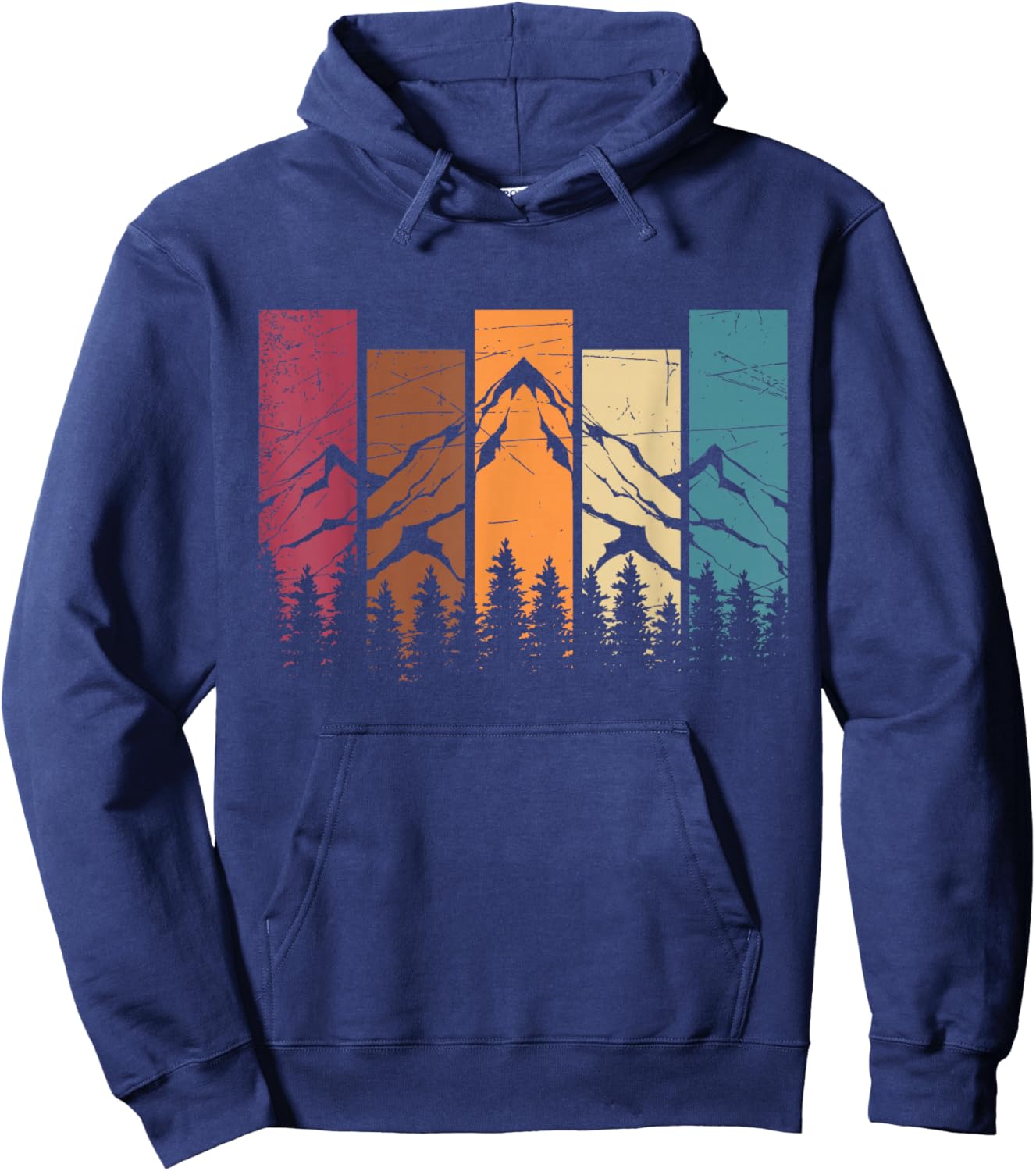 Forest Trees Nature Lovers Hikers Retro Mountains Hiking Hoodie - Hoodie | Navy