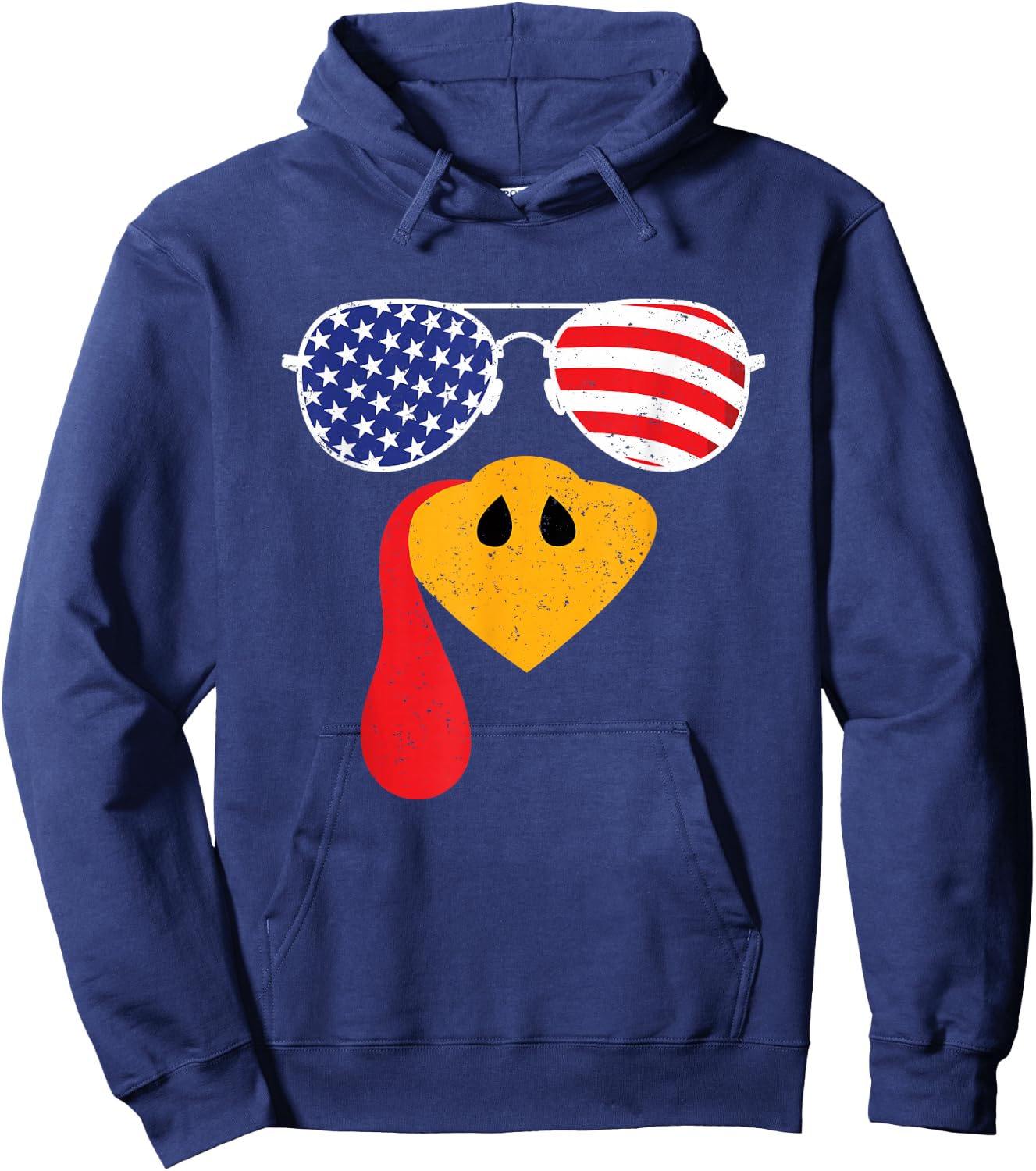 Turkey Face Flag Sunglasses Thanksgiving Family Outfits Hoodie - Hoodie | Navy