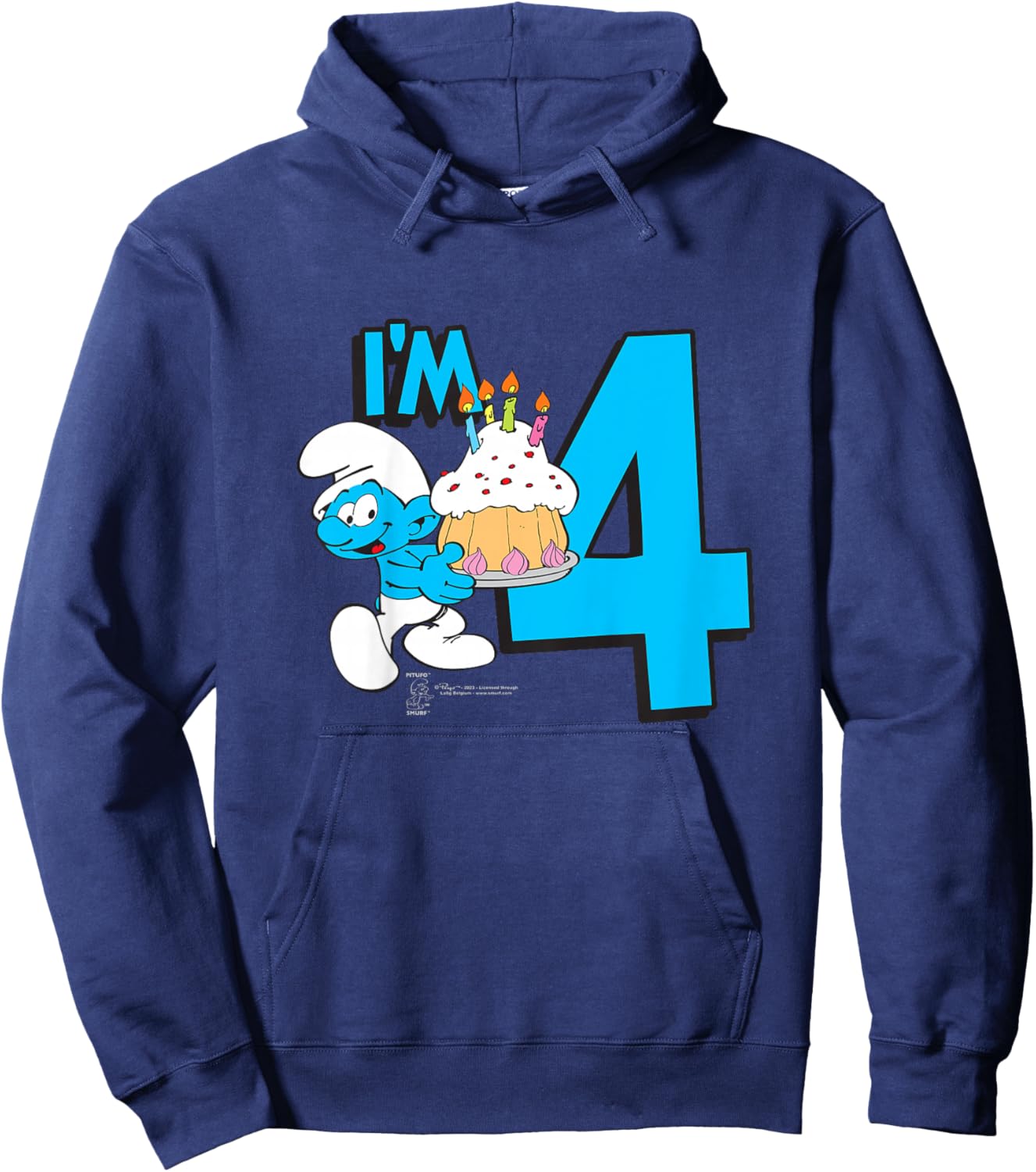Kids The Smurfs Birthday I'm 4 Hoodie - Hoodie | Navy