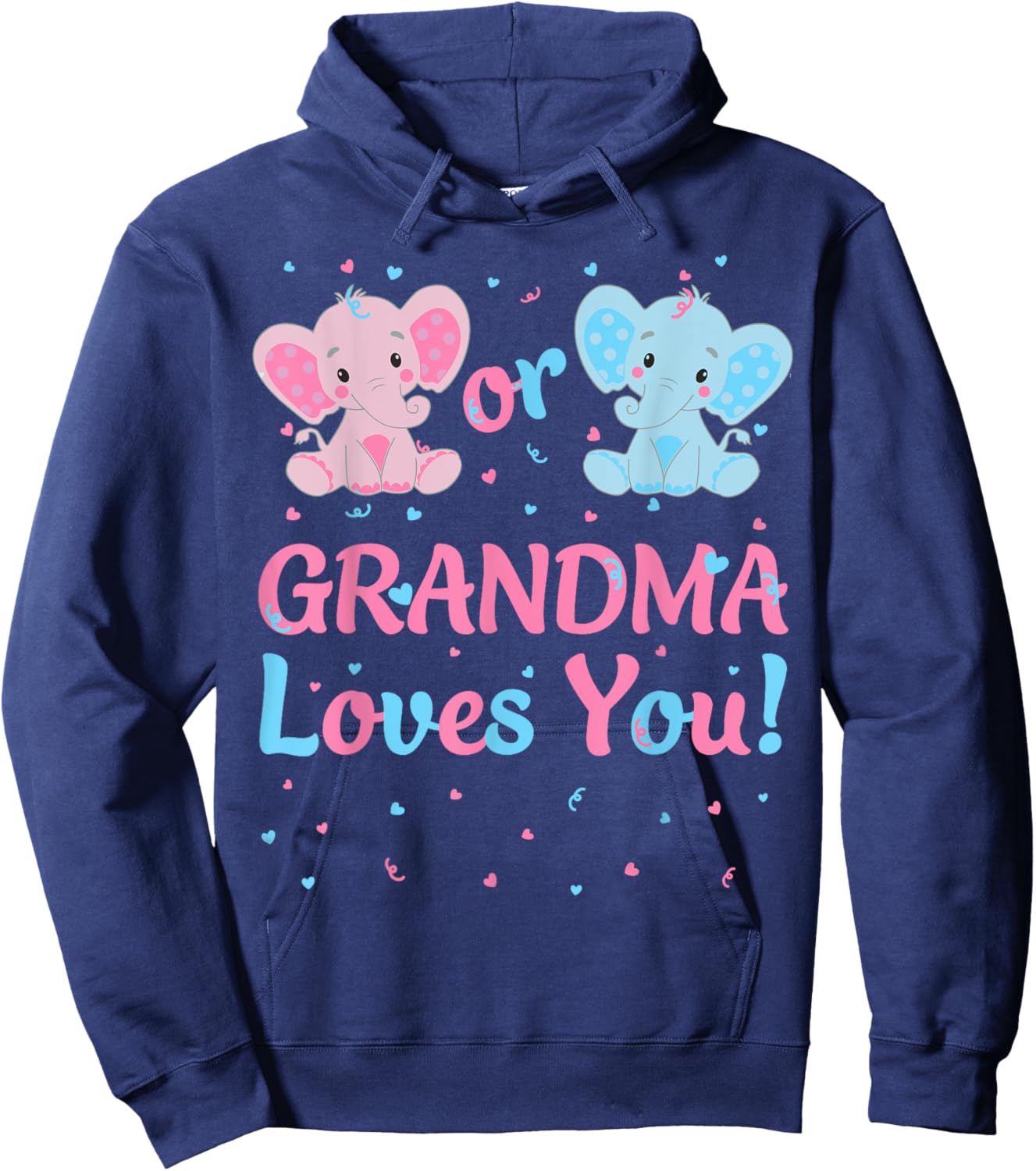Grandma Gender Reveal Elephant Pink or Blue Matching Family Hoodie - Hoodie | Navy