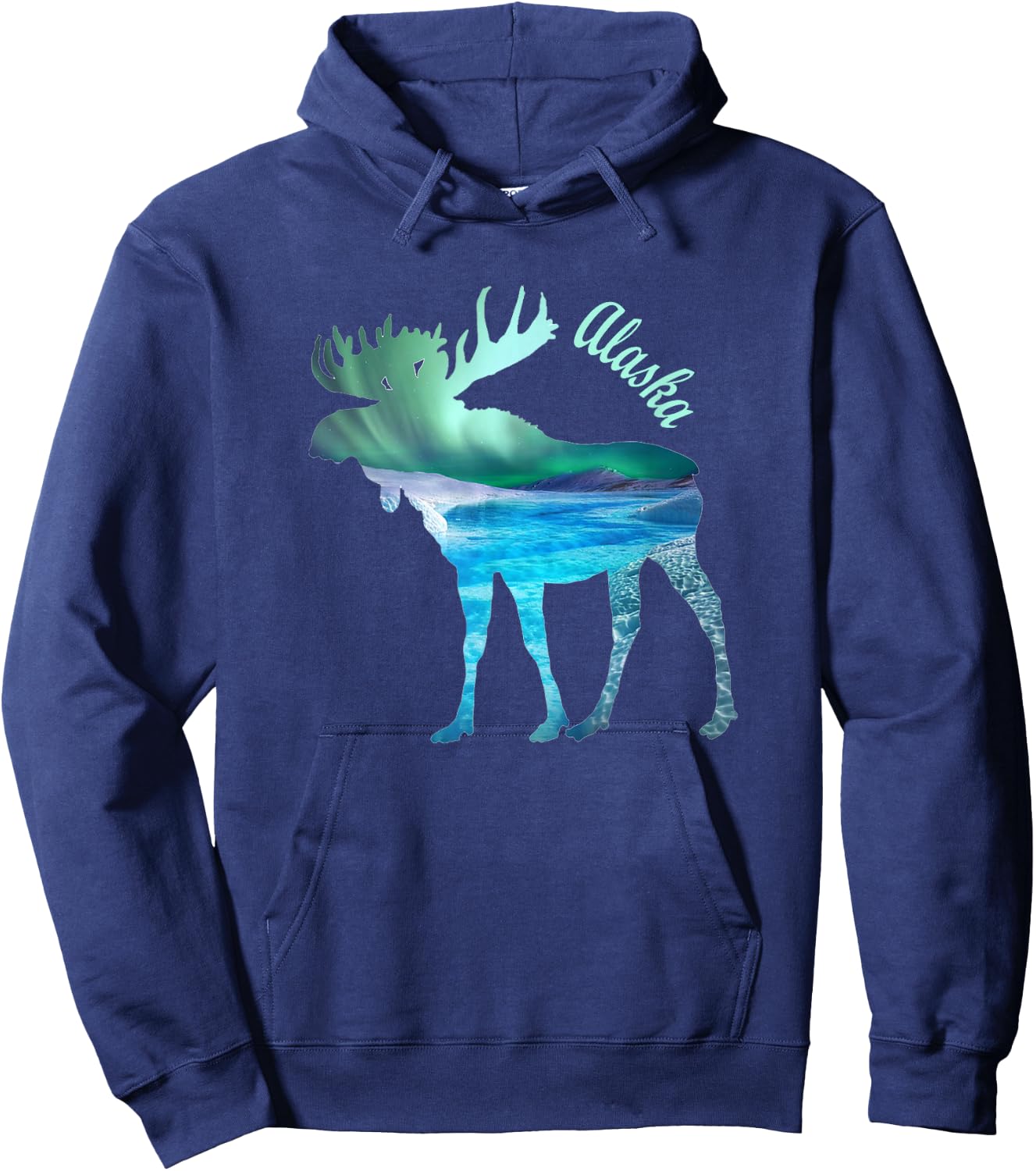 Alaska Moose Gift Souvenir Keepsake Alaskan Northern Lights Hoodie - Hoodie | Navy