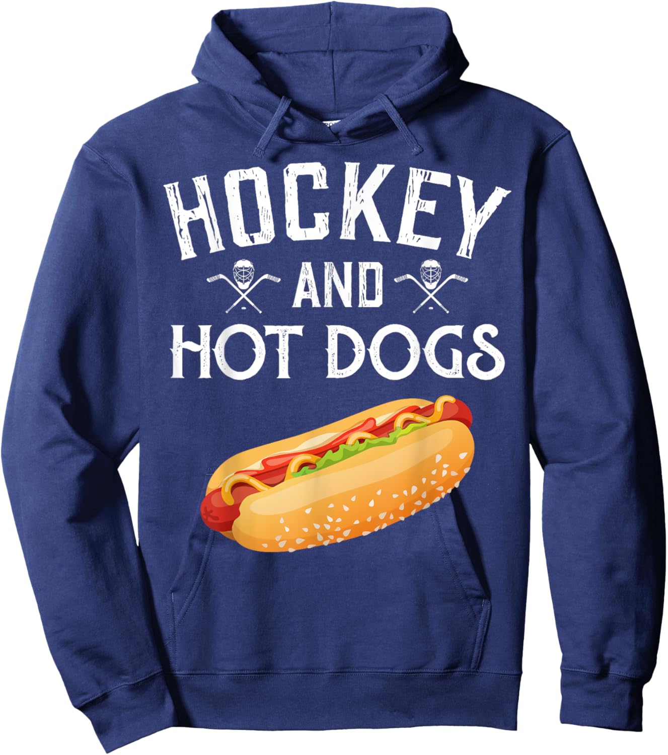 Hockey And Hot Dogs Funny Winter Sports Lovers Design Hoodie - Hoodie | Navy