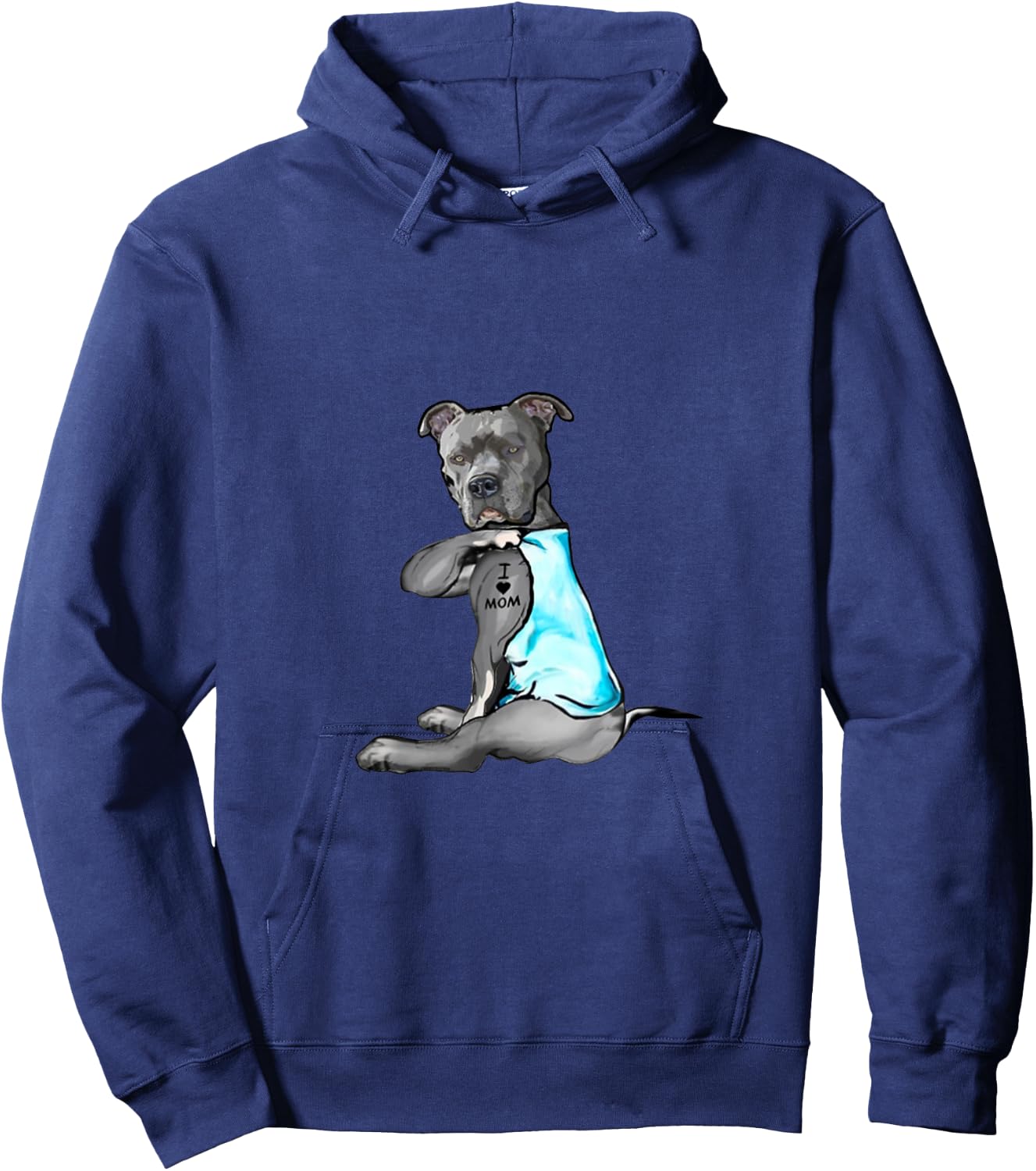 Funny Women Gifts Dog Pitbull I Love Mom Tattoo Gift Hoodie - Hoodie | Navy