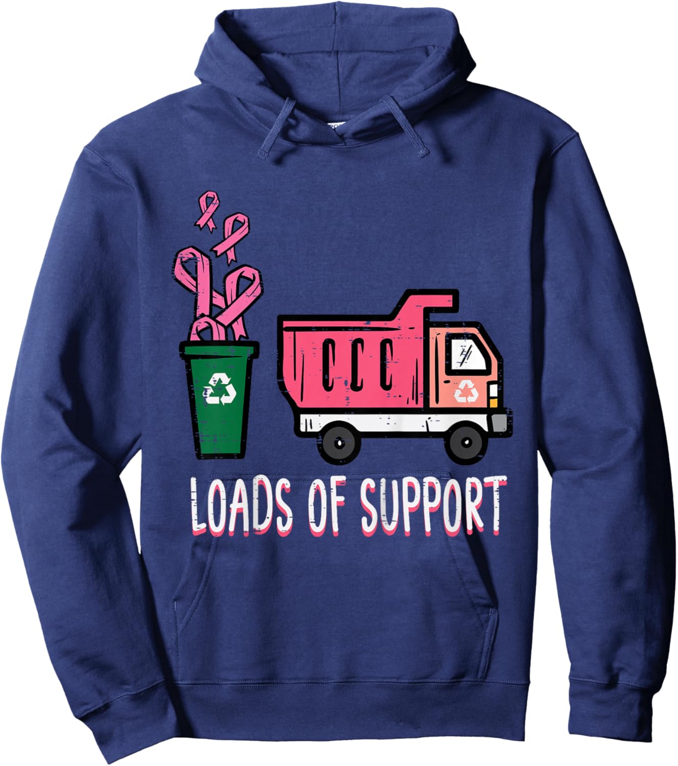 Kids Support Dumptruck Cute Breast Cancer Awareness Toddler Boys Hoodie - Hoodie | Navy