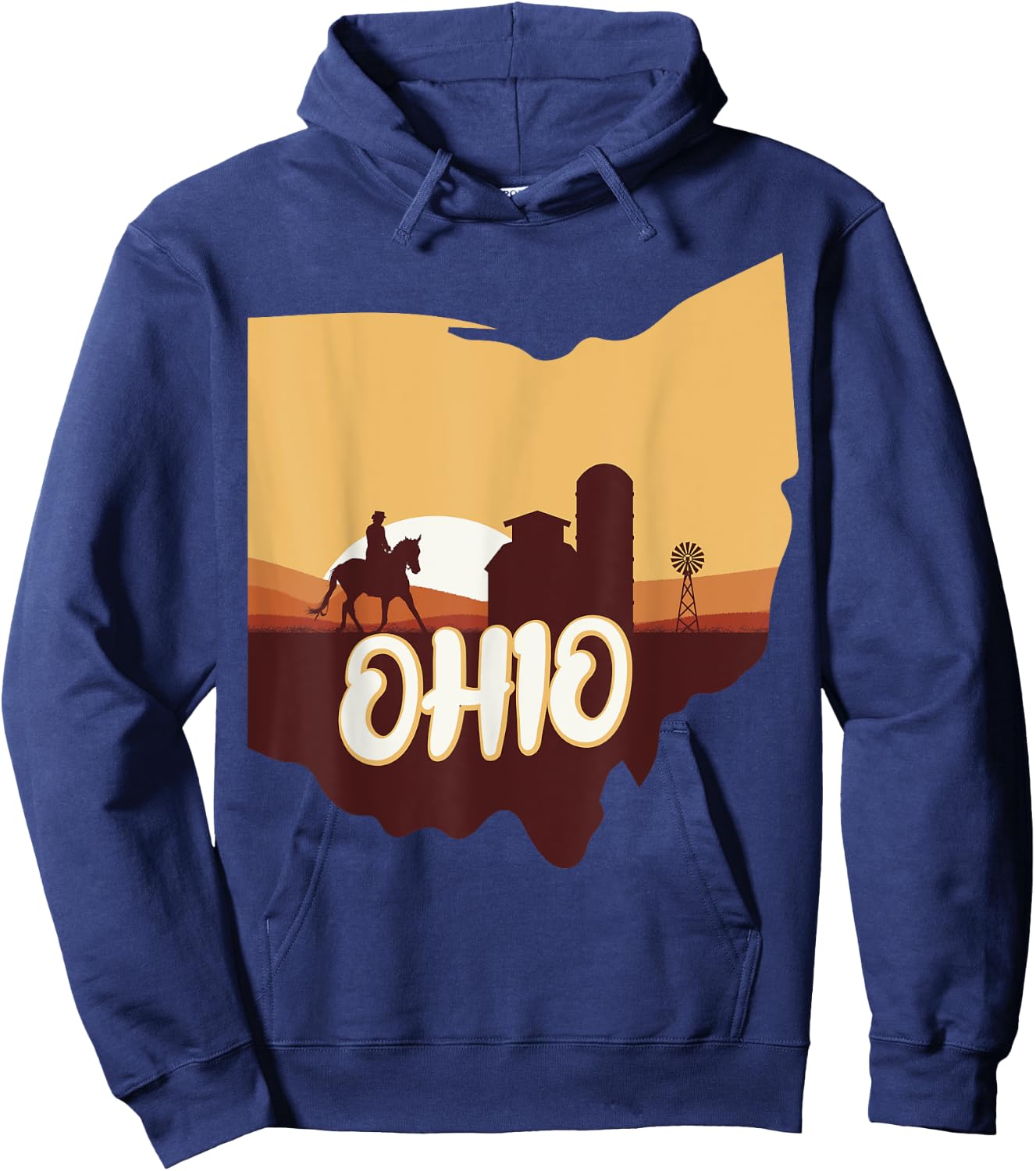 Ohio Map Horse Riding Cowboy Barn Windmill Ohio Souvenirs Hoodie - Hoodie | Navy