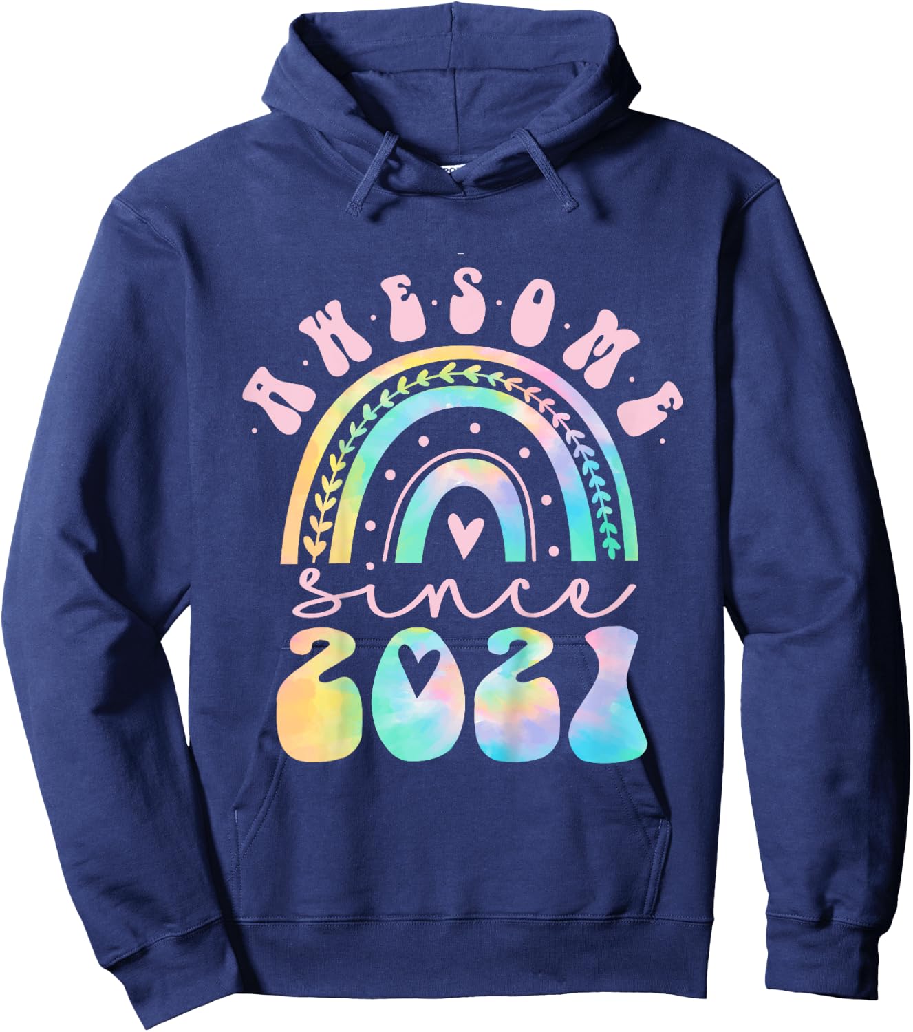 Awesome Since 2021 4 Year Old Rainbow Tie Dye 4th Birthday Hoodie - Hoodie | Navy