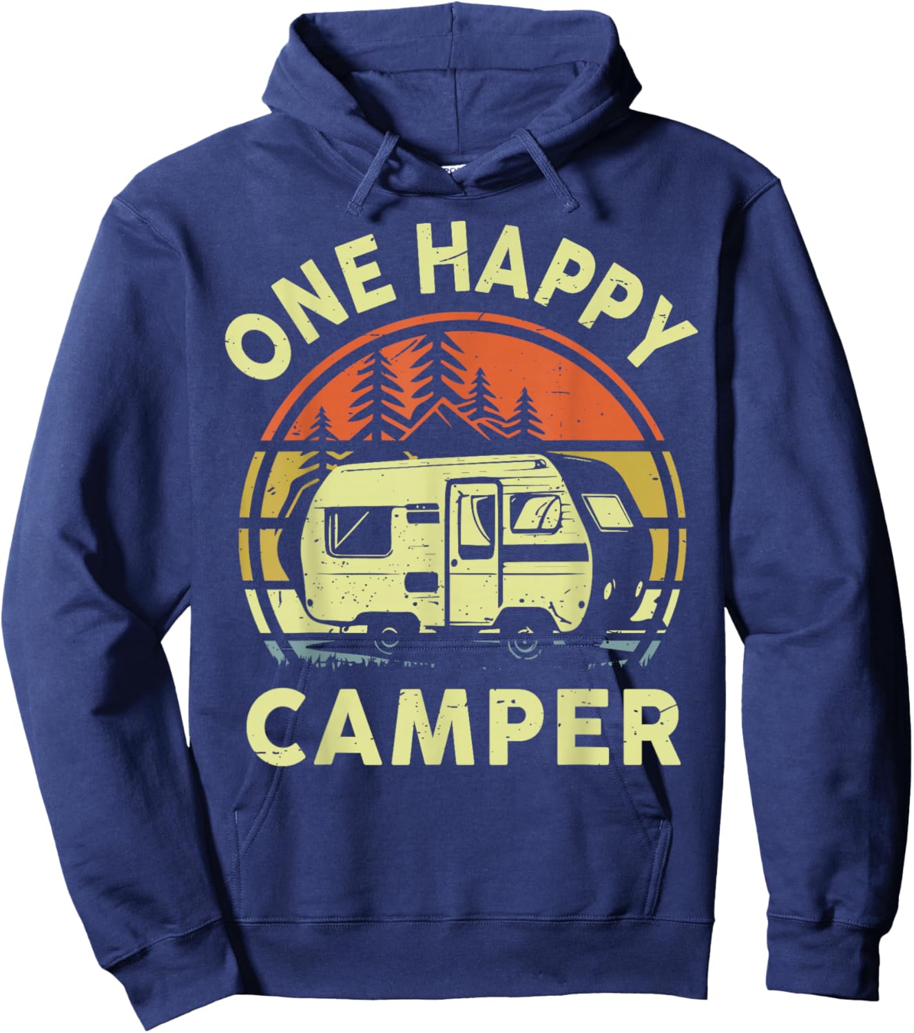 One Happy Camper Mom Dad Funny RV Camping Toddler Dada Retro Hoodie - Hoodie | Navy