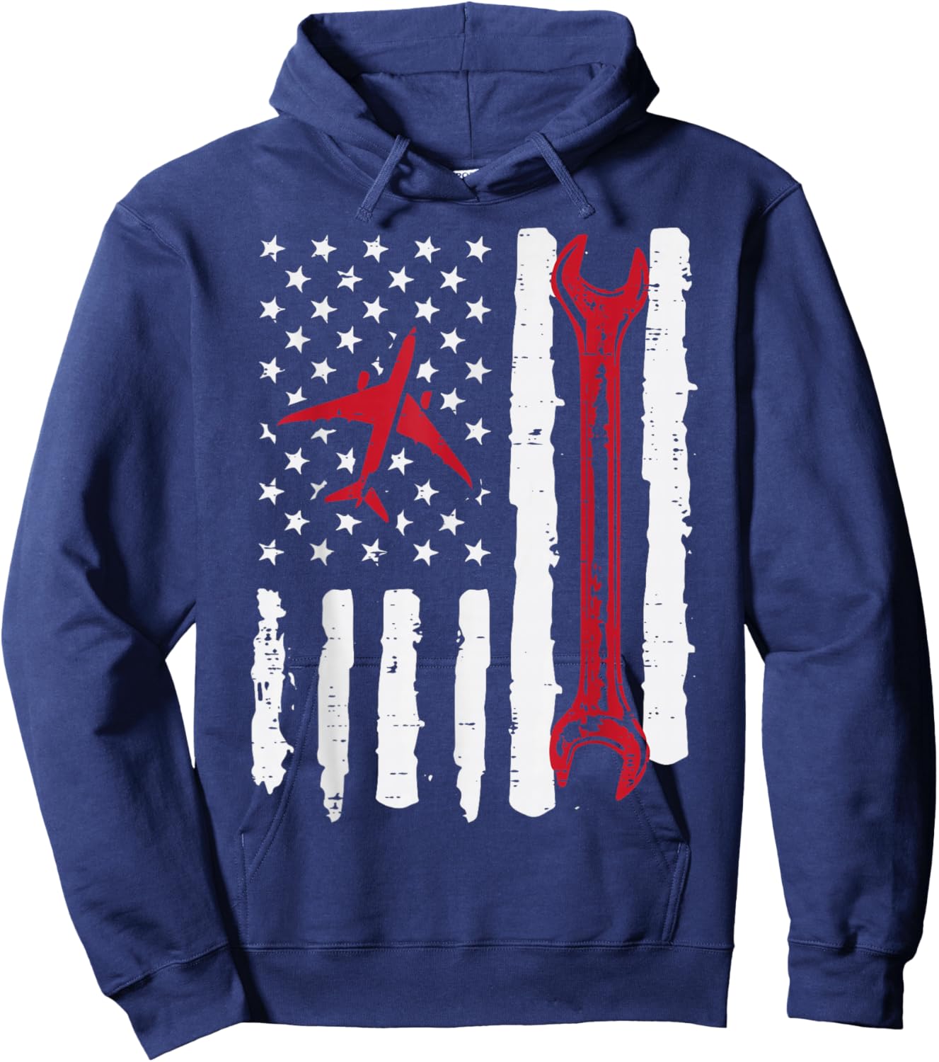 US Flag Aircraft Mechanic Wrench Aviation Patriot Women Men Hoodie - Hoodie | Navy