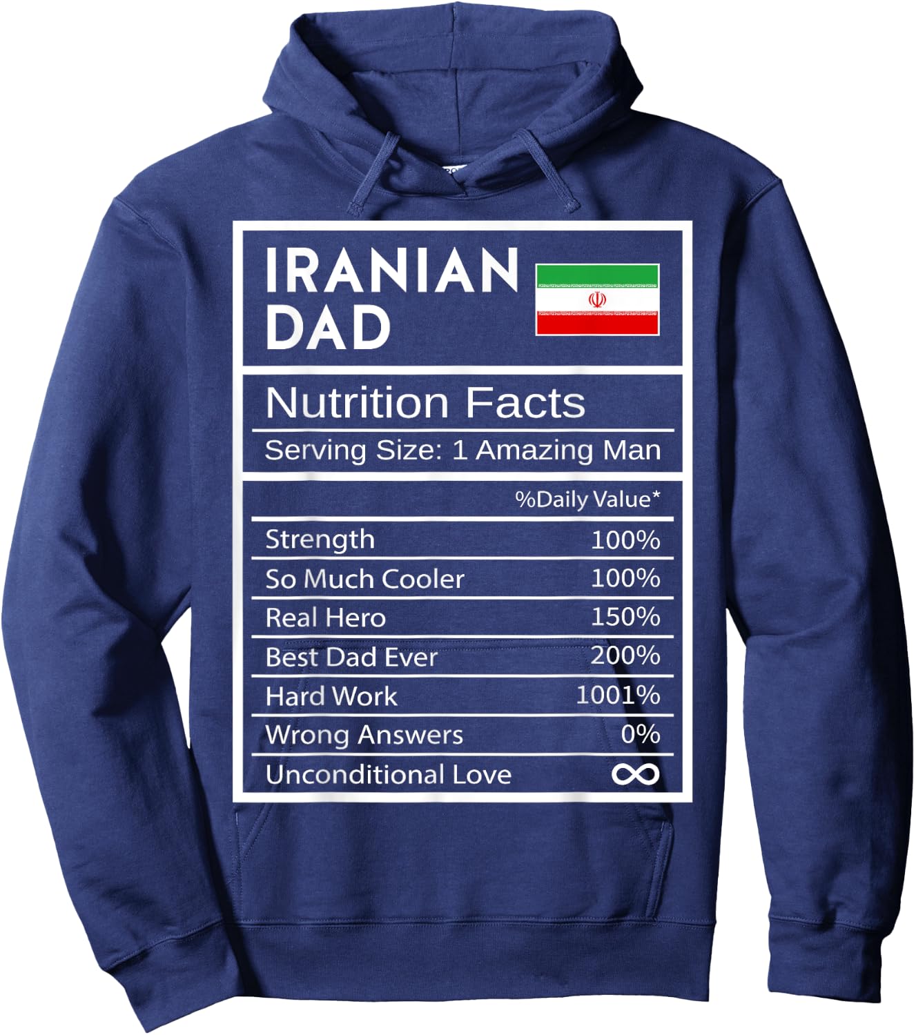 Iranian Dad Nutrition Facts National Pride Gift Dad Hoodie - Hoodie | Navy